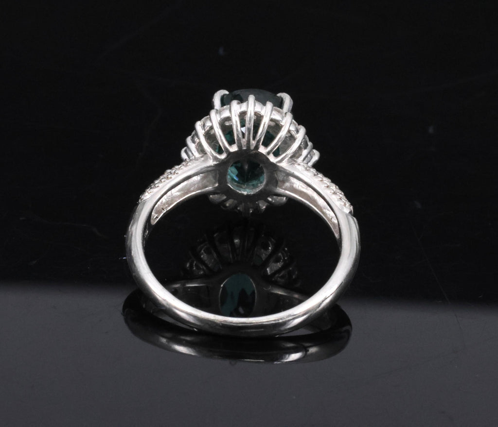 2.78ct Natural Indicolite Blue Tourmaline 0.44ct Diamond Platinum Ring Size 5.5