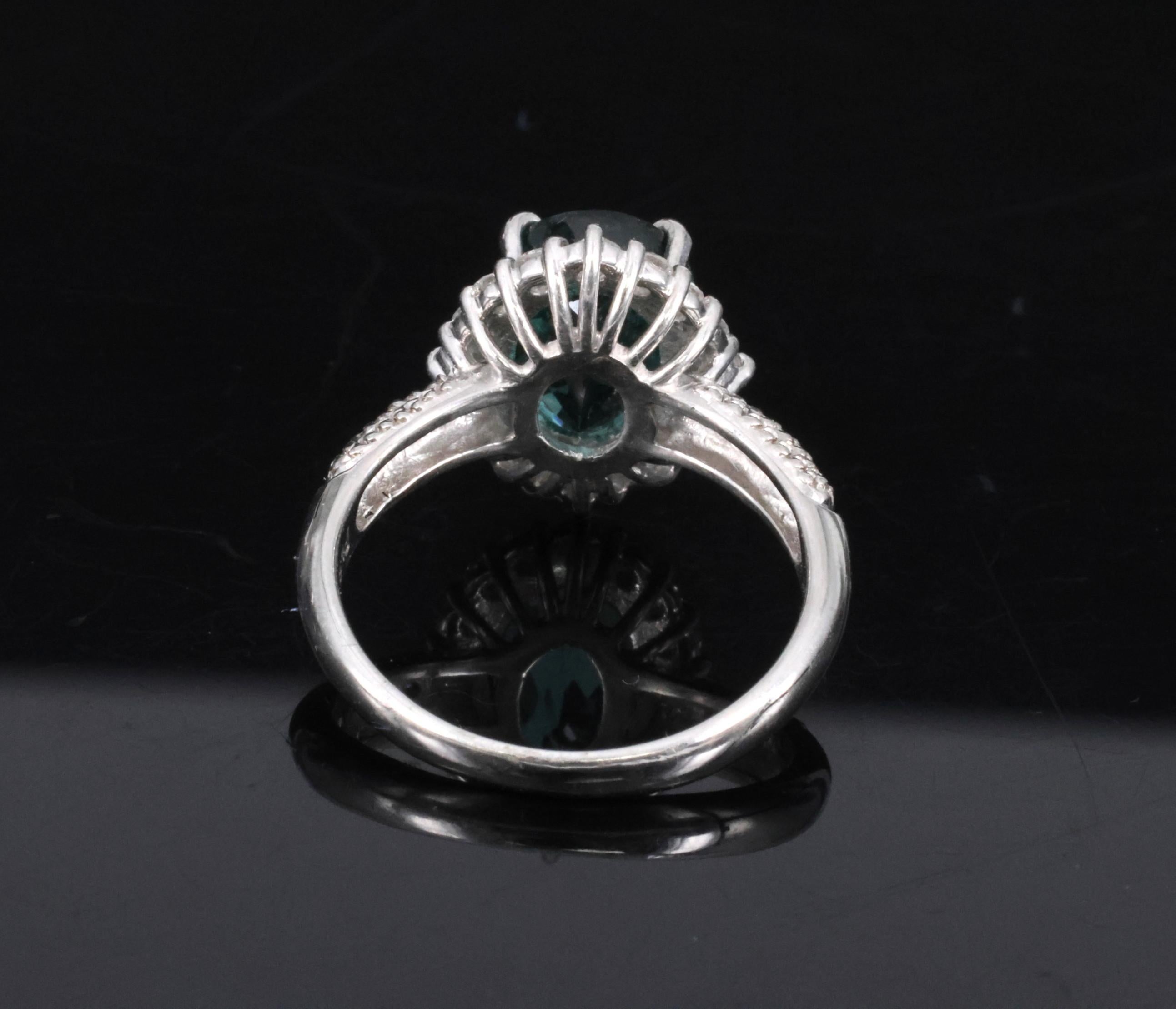 2.78ct Natural Indicolite Blue Tourmaline 0.44ct Diamond Platinum Ring Size 5.5