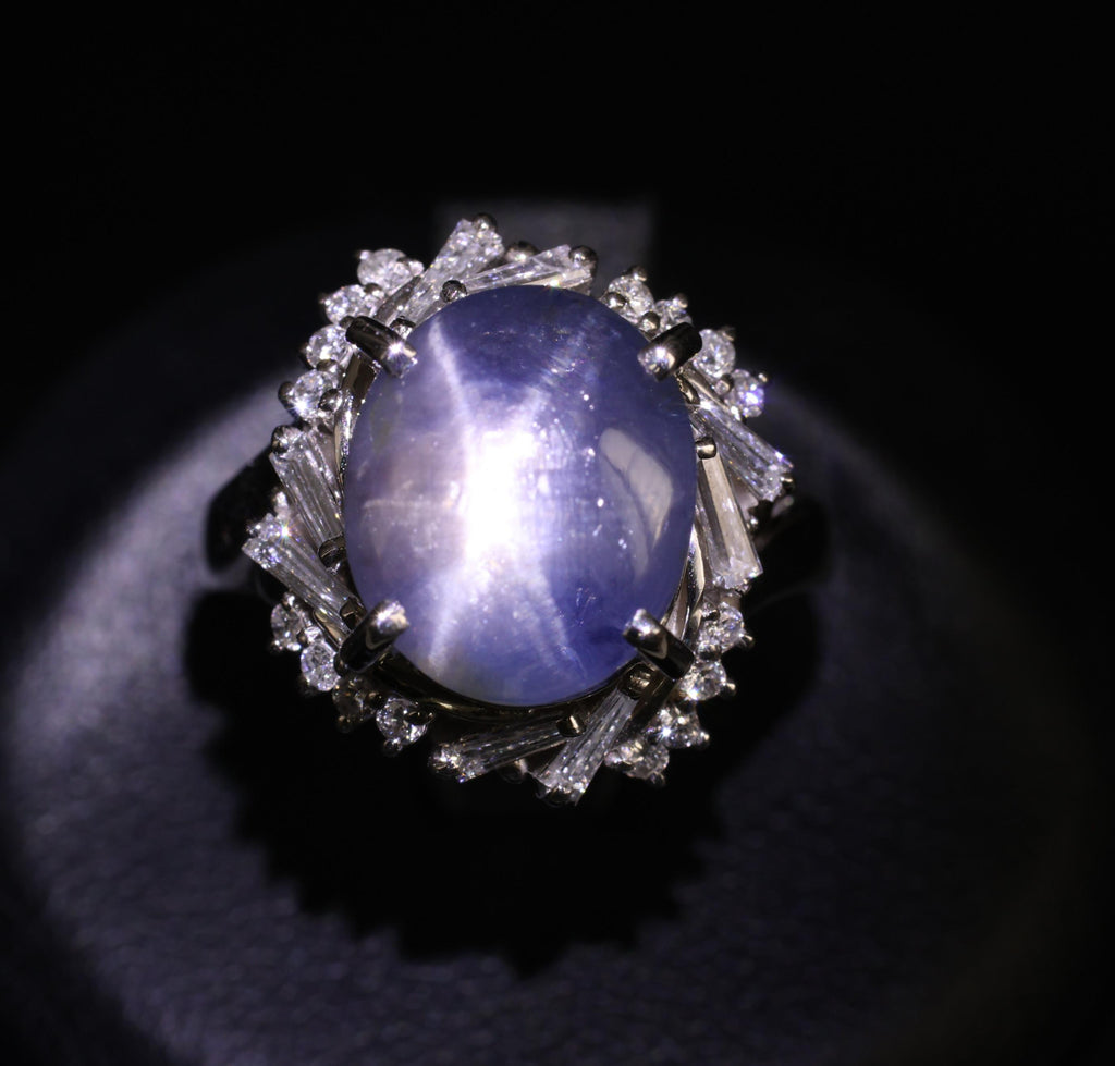 6.65ct Natural Untreated Star Sapphire & 0.58ct Diamond Platinum Ring, Size 6.5