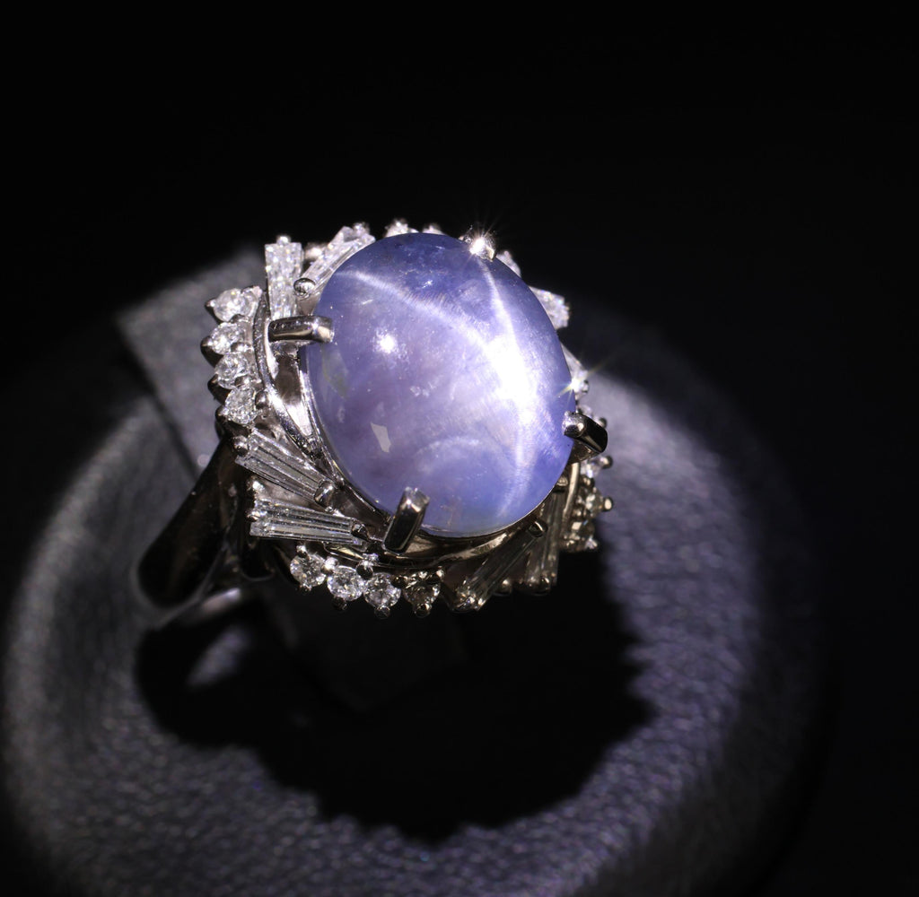 6.65ct Natural Untreated Star Sapphire & 0.58ct Diamond Platinum Ring, Size 6.5