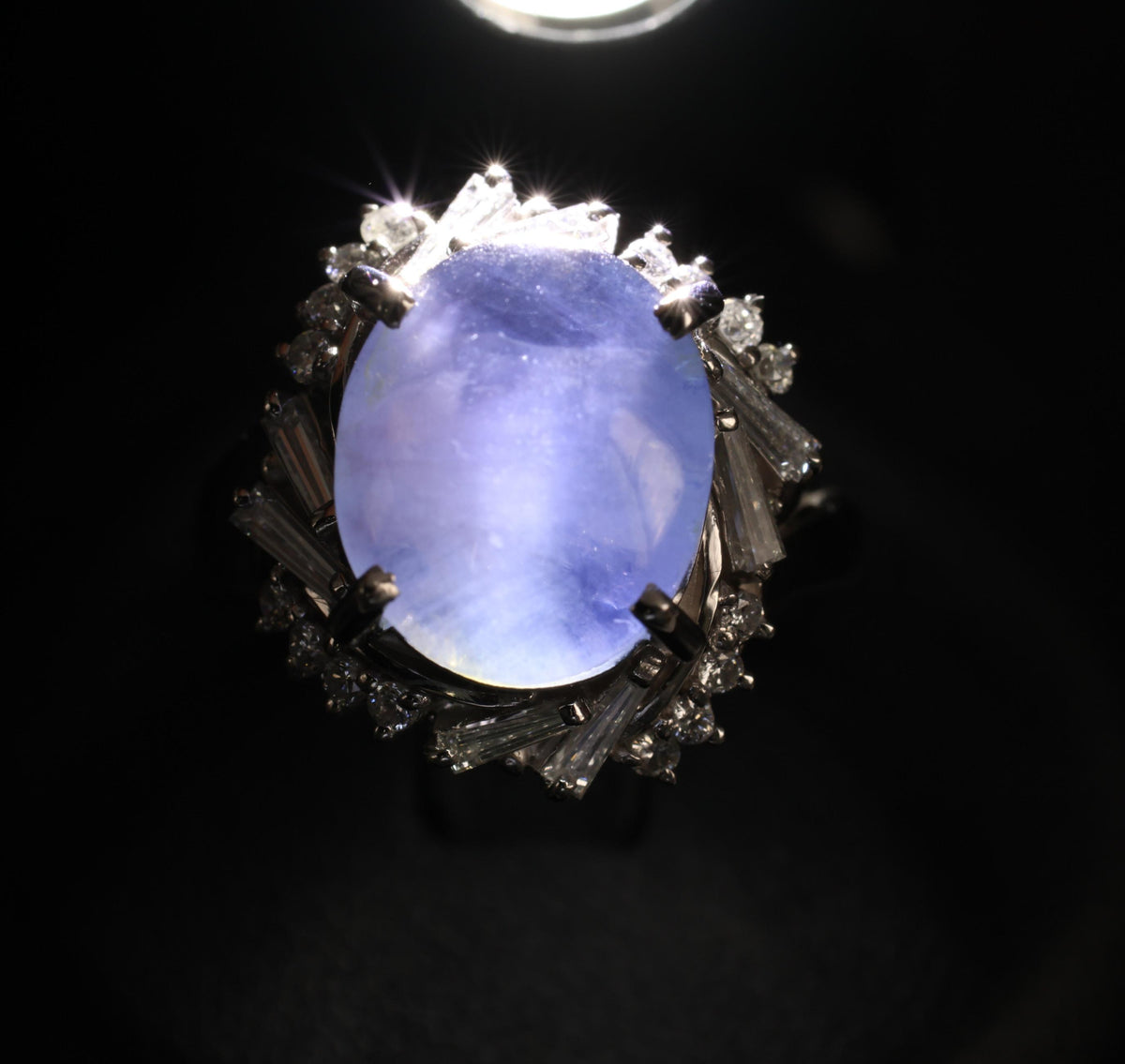 6.65ct Natural Untreated Star Sapphire & 0.58ct Diamond Platinum Ring, Size 6.5