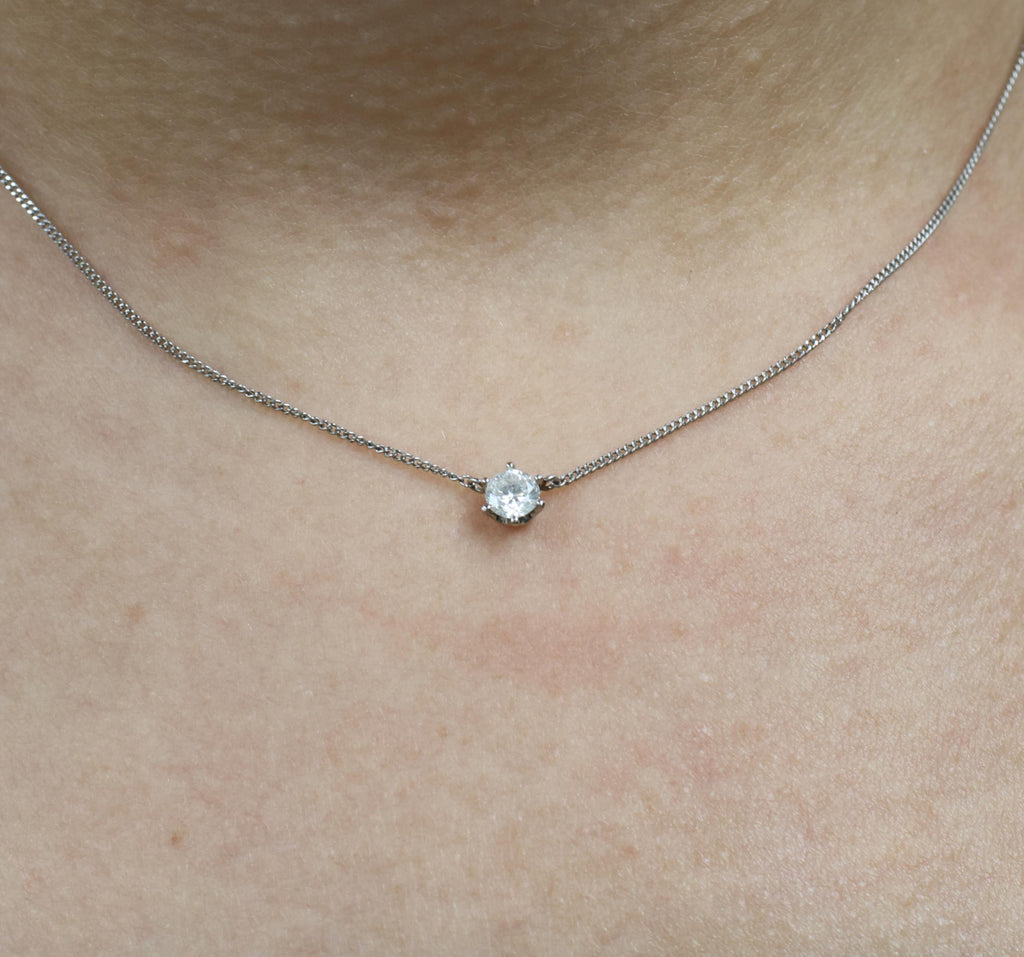 Fine 0.30ct HI/VS Round Natural Untreated Diamond Platinum Chain Necklace