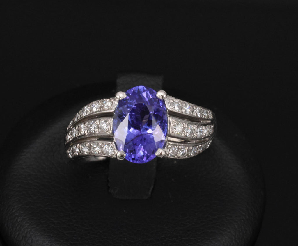 Estate 2.75ct Tanzanite & 0.43ct Diamond Fancy Platinum Ring Size 8