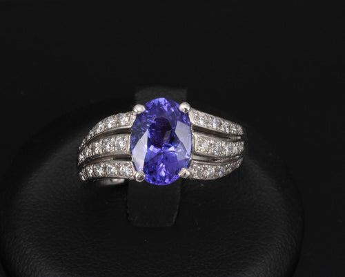 Estate 2.75ct Tanzanite & 0.43ct Diamond Fancy Platinum Ring Size 8