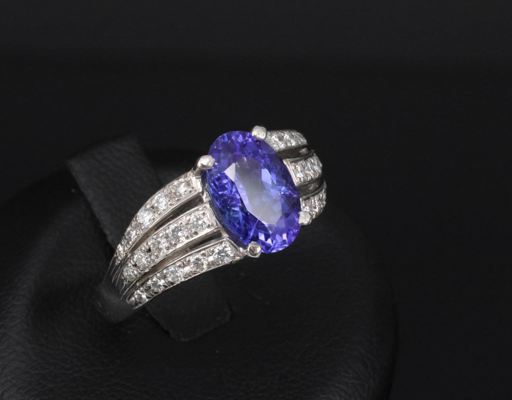 Estate 2.75ct Tanzanite & 0.43ct Diamond Fancy Platinum Ring Size 8