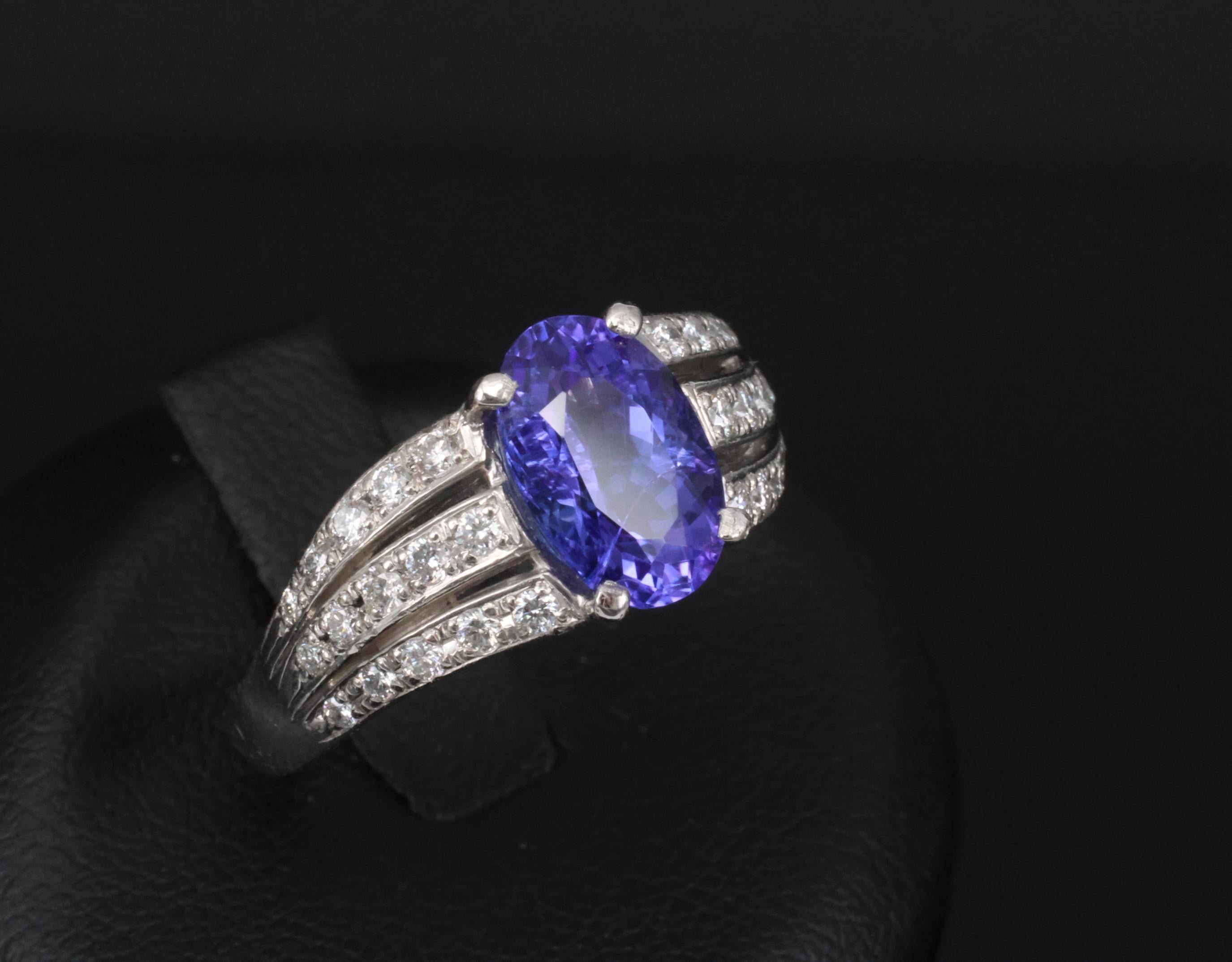 Estate 2.75ct Tanzanite & 0.43ct Diamond Fancy Platinum Ring Size 8