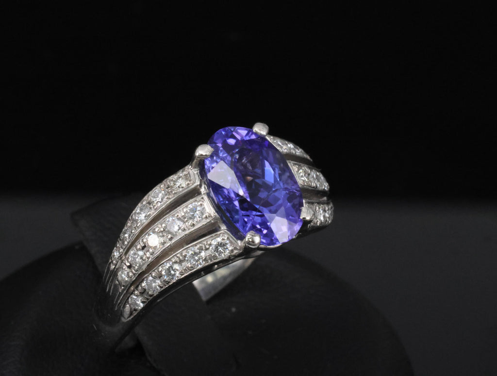 Estate 2.75ct Tanzanite & 0.43ct Diamond Fancy Platinum Ring Size 8
