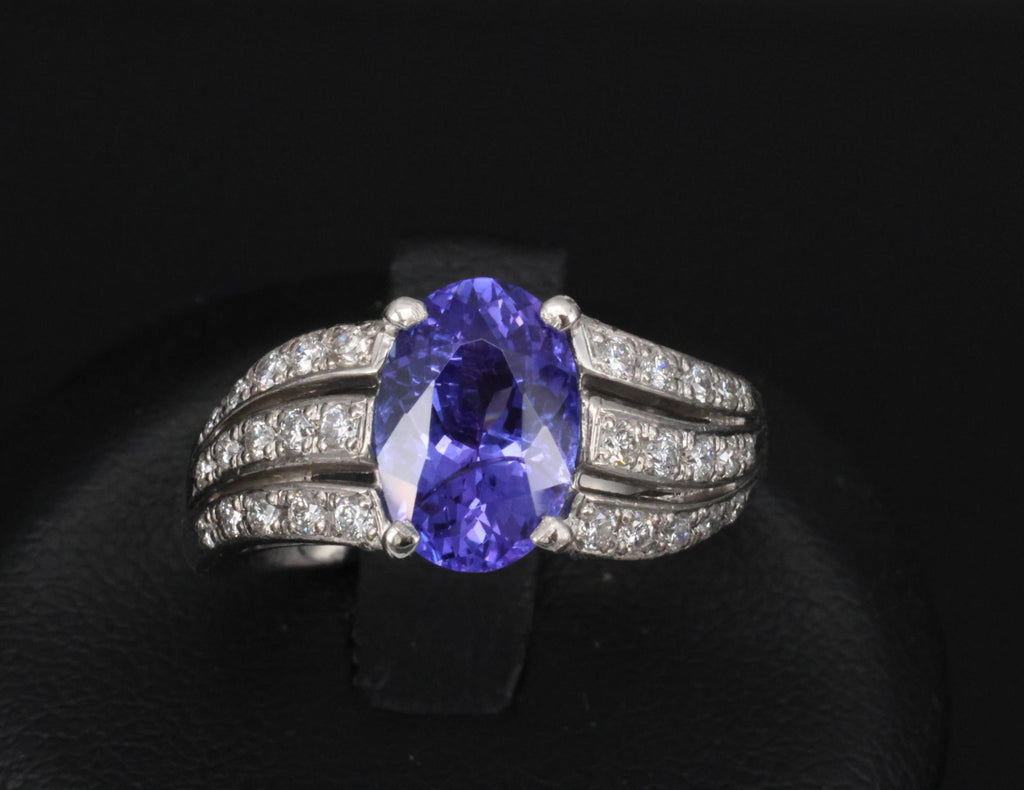 Estate 2.75ct Tanzanite & 0.43ct Diamond Fancy Platinum Ring Size 8