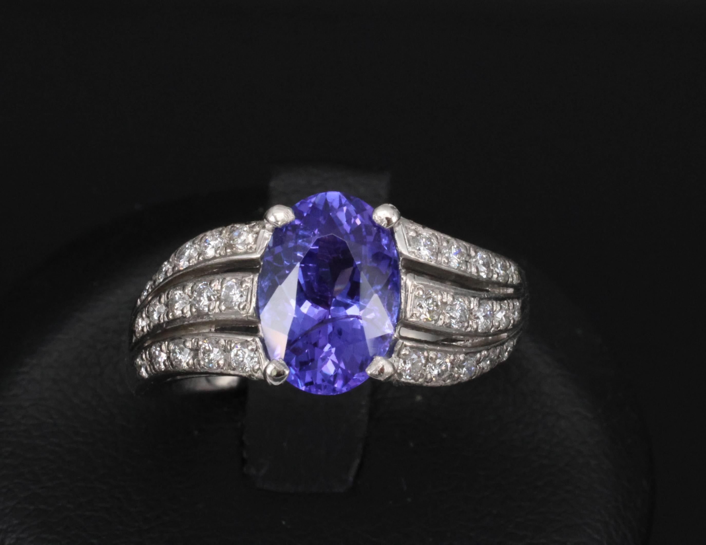 Estate 2.75ct Tanzanite & 0.43ct Diamond Fancy Platinum Ring Size 8