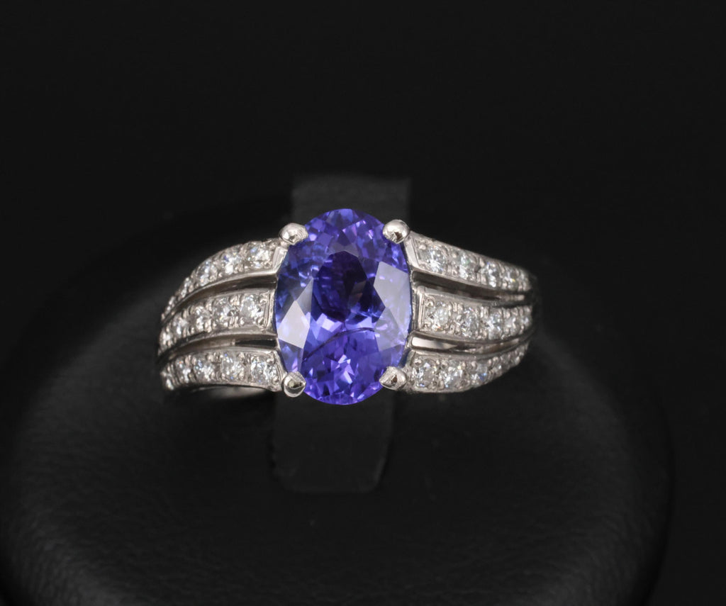 Estate 2.75ct Tanzanite & 0.43ct Diamond Fancy Platinum Ring Size 8