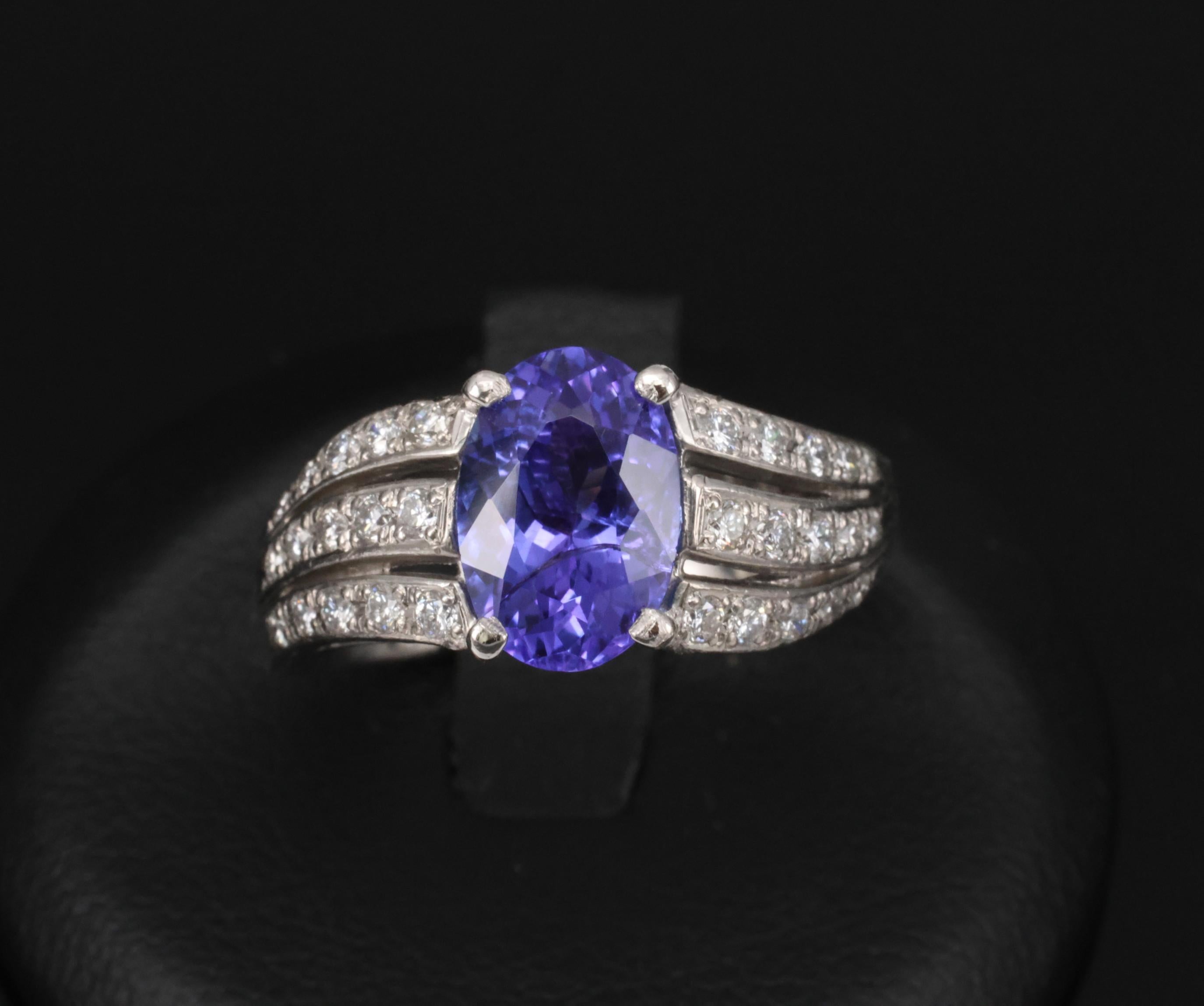 Estate 2.75ct Tanzanite & 0.43ct Diamond Fancy Platinum Ring Size 8