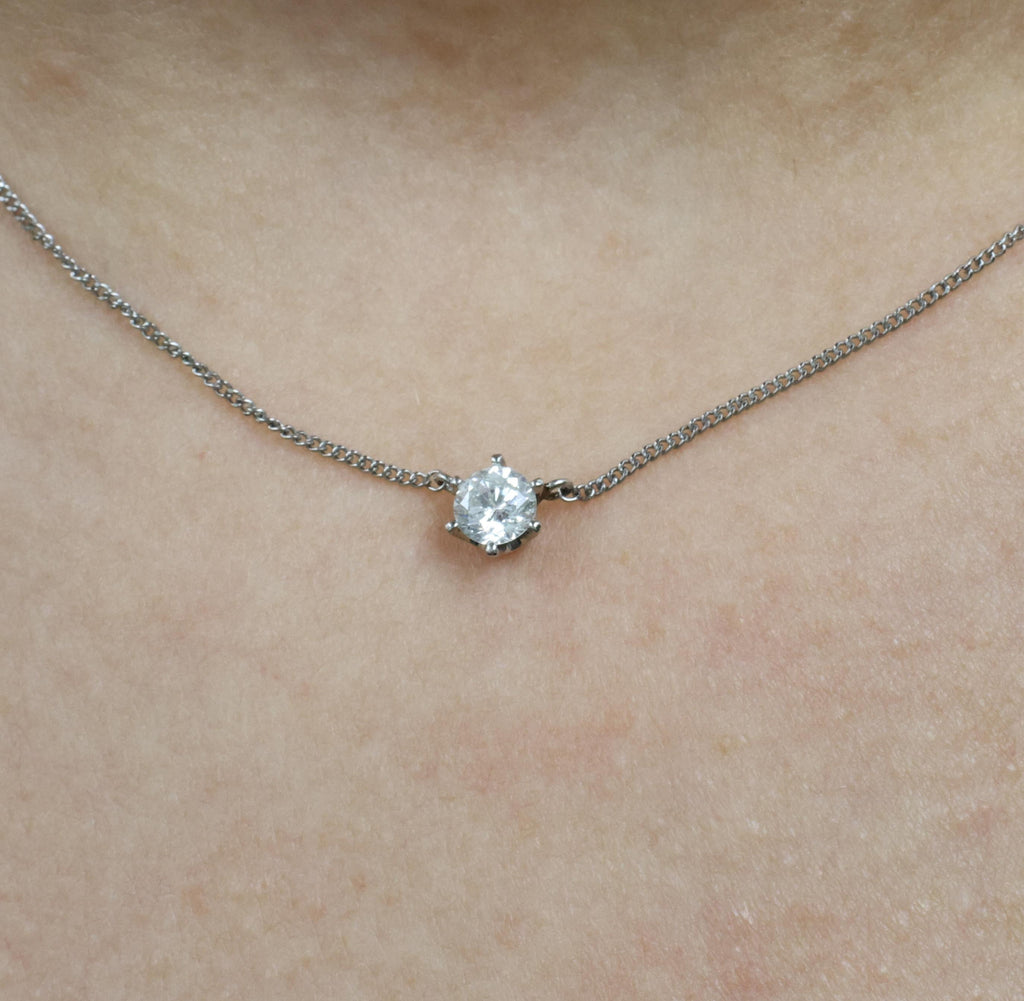 Fine 0.30ct HI/VS Round Natural Untreated Diamond Platinum Chain Necklace