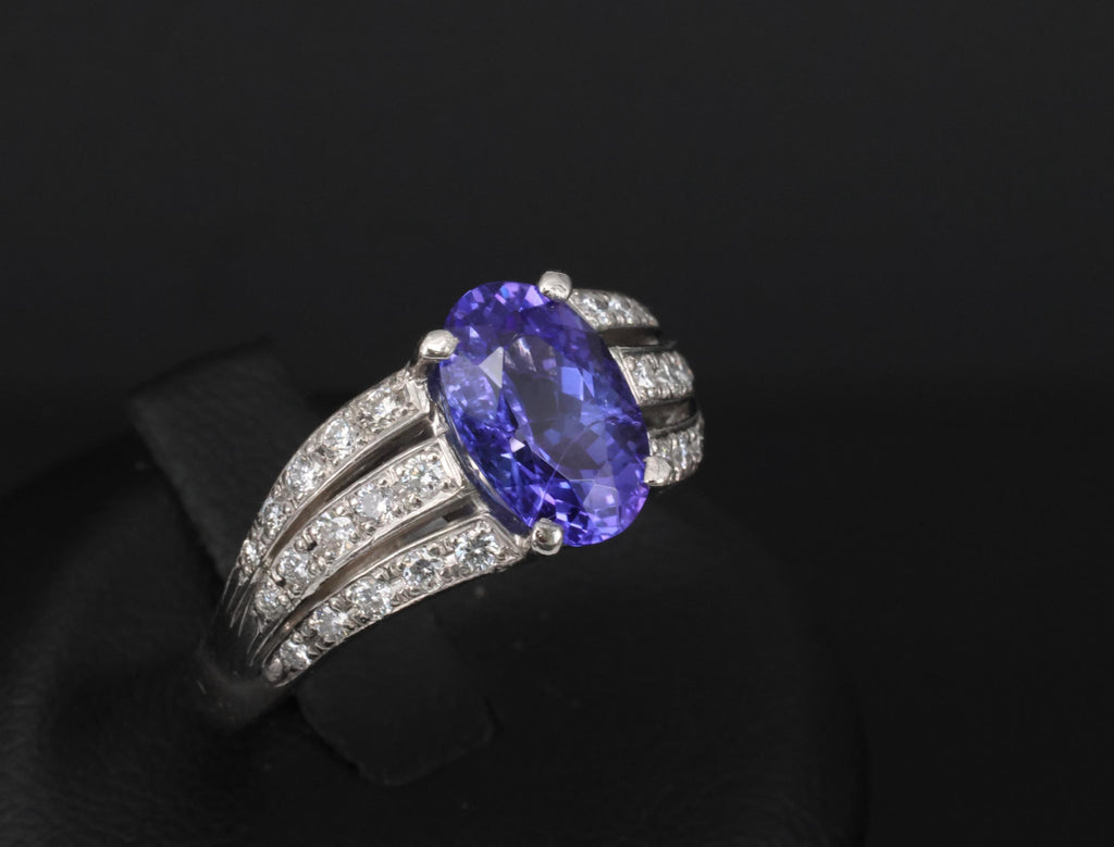 Estate 2.75ct Tanzanite & 0.43ct Diamond Fancy Platinum Ring Size 8