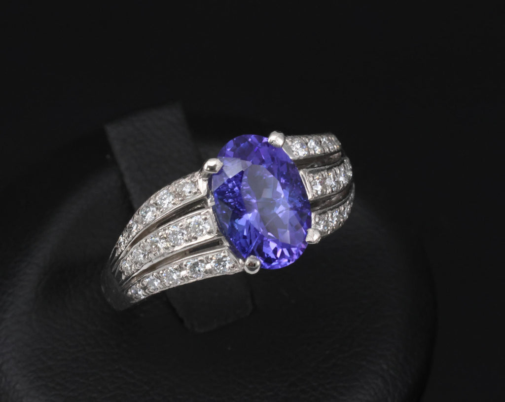 Estate 2.75ct Tanzanite & 0.43ct Diamond Fancy Platinum Ring Size 8