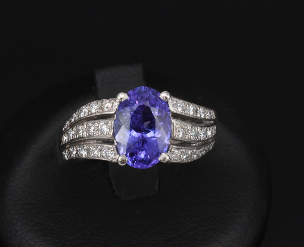Estate 2.75ct Tanzanite & 0.43ct Diamond Fancy Platinum Ring Size 8