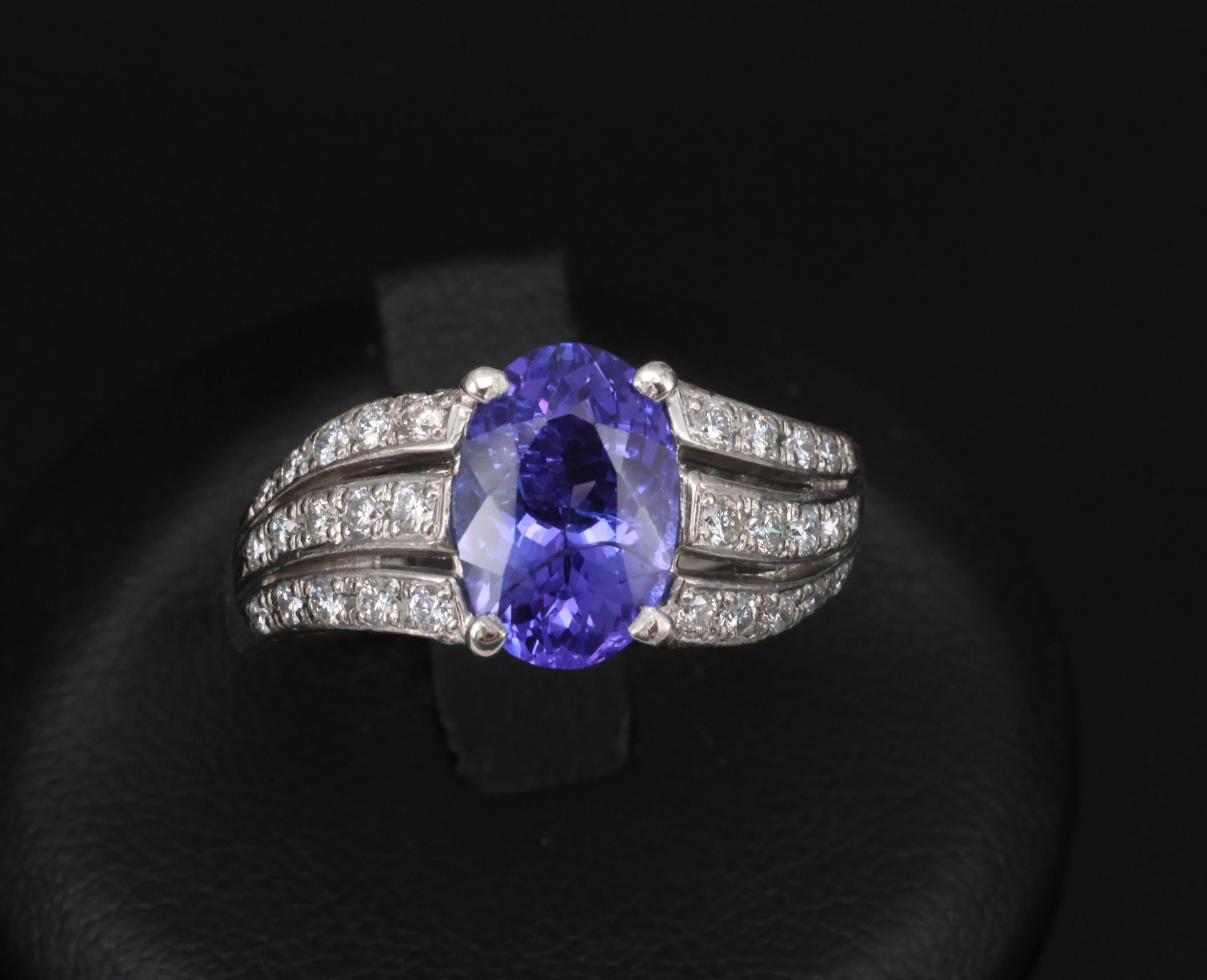 Estate 2.75ct Tanzanite & 0.43ct Diamond Fancy Platinum Ring Size 8