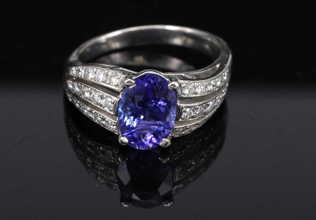 Estate 2.75ct Tanzanite & 0.43ct Diamond Fancy Platinum Ring Size 8
