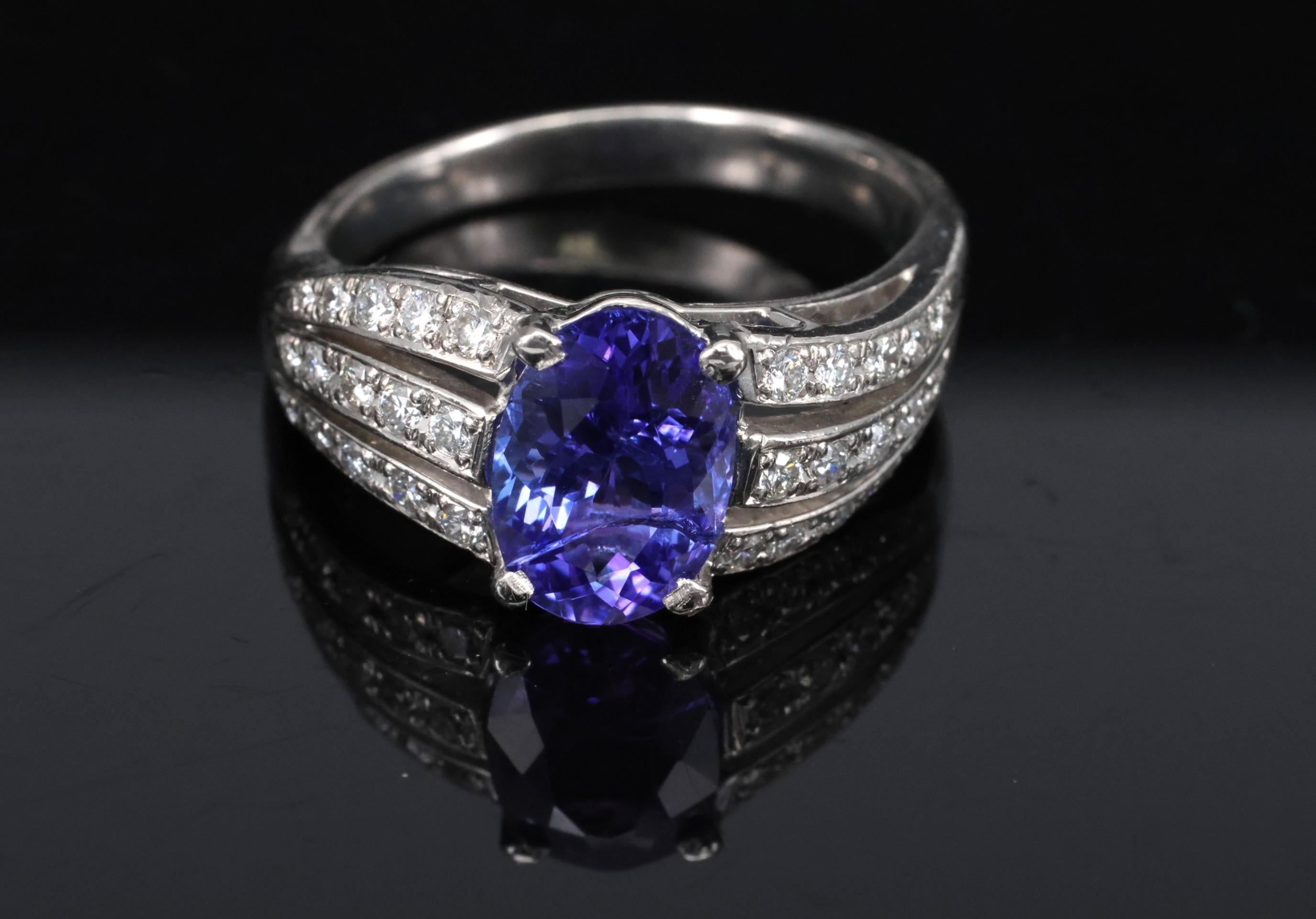 Estate 2.75ct Tanzanite & 0.43ct Diamond Fancy Platinum Ring Size 8