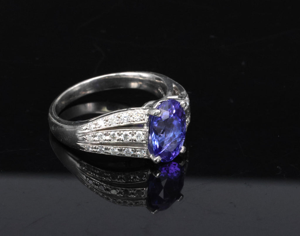 Estate 2.75ct Tanzanite & 0.43ct Diamond Fancy Platinum Ring Size 8