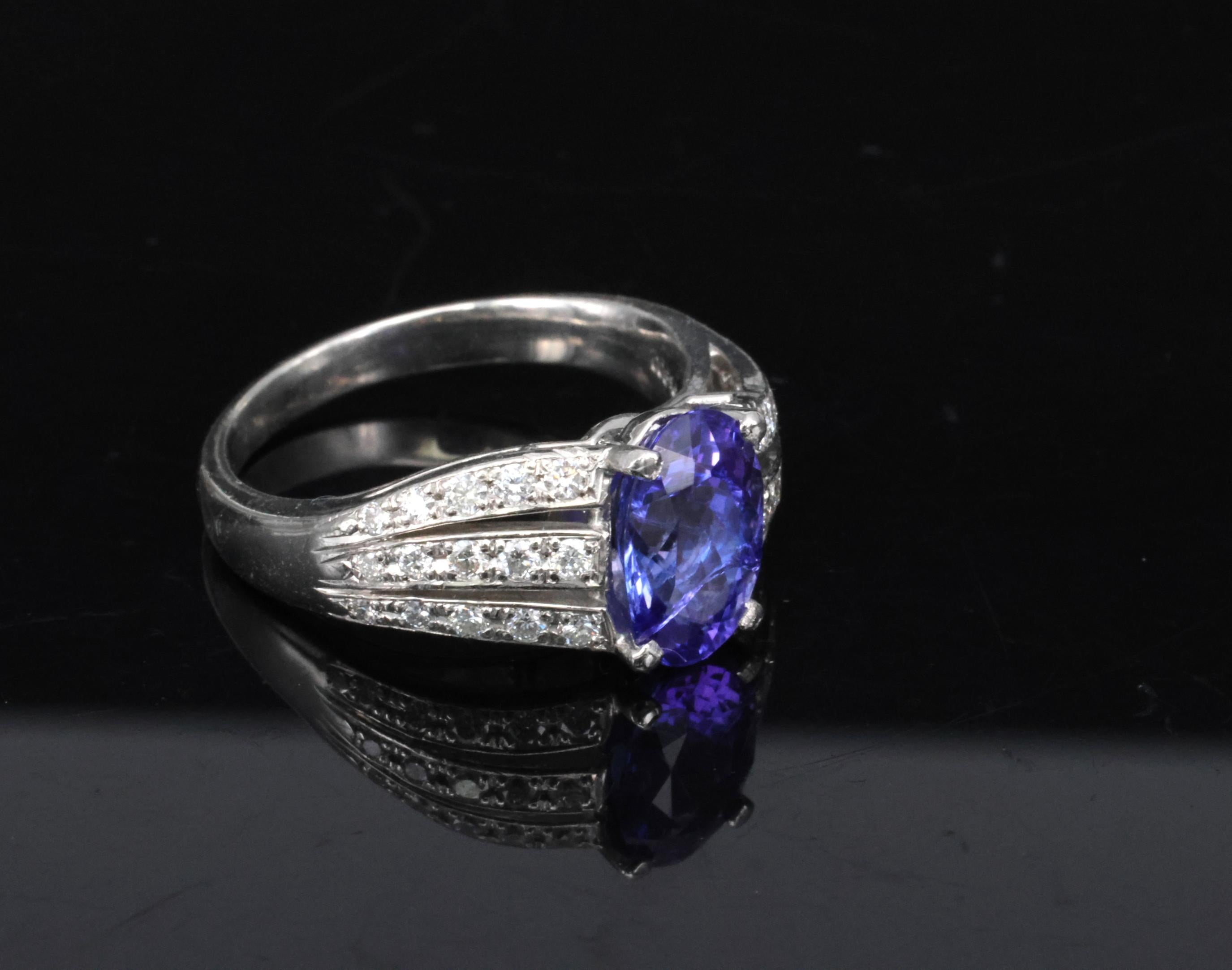 Estate 2.75ct Tanzanite & 0.43ct Diamond Fancy Platinum Ring Size 8