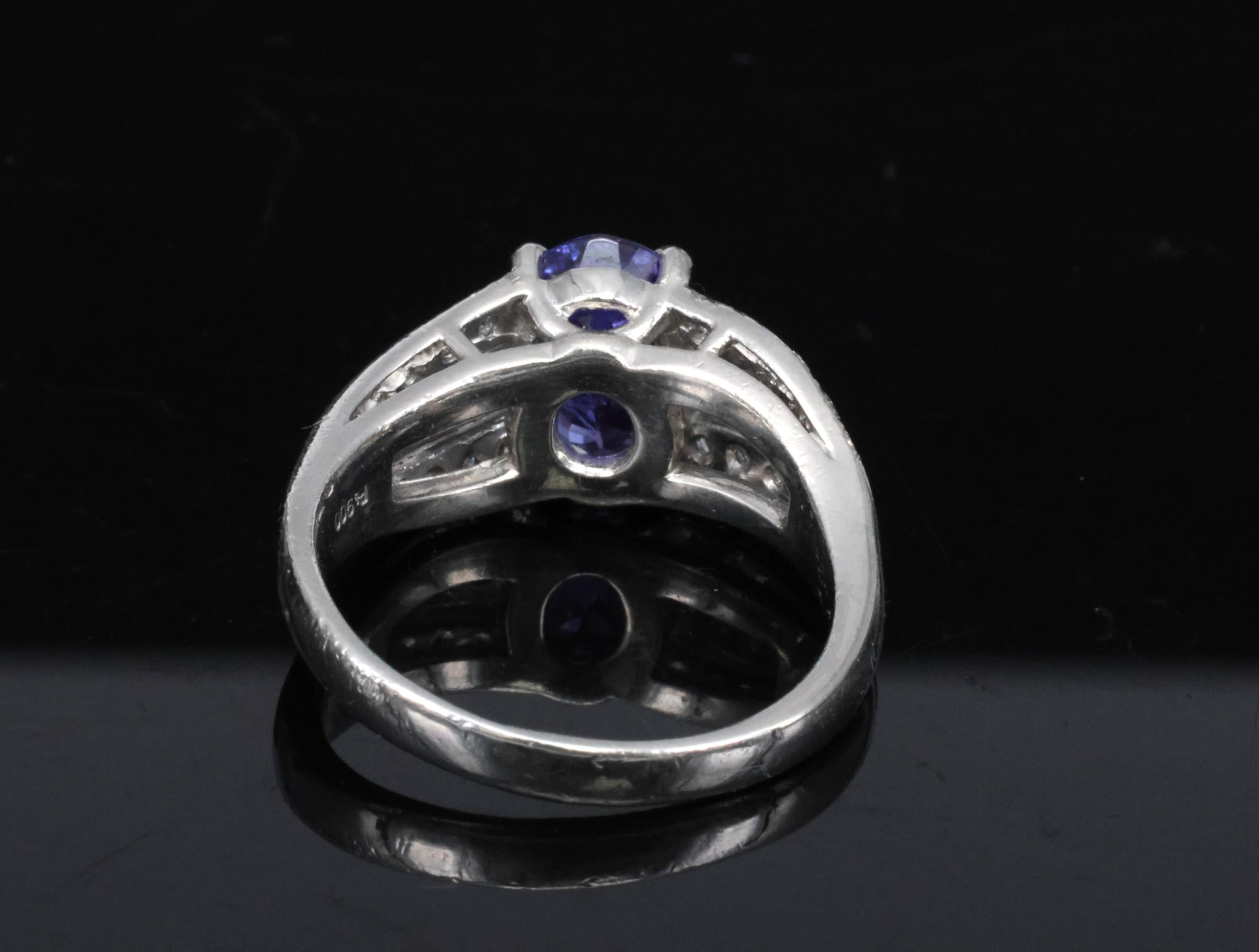Estate 2.75ct Tanzanite & 0.43ct Diamond Fancy Platinum Ring Size 8