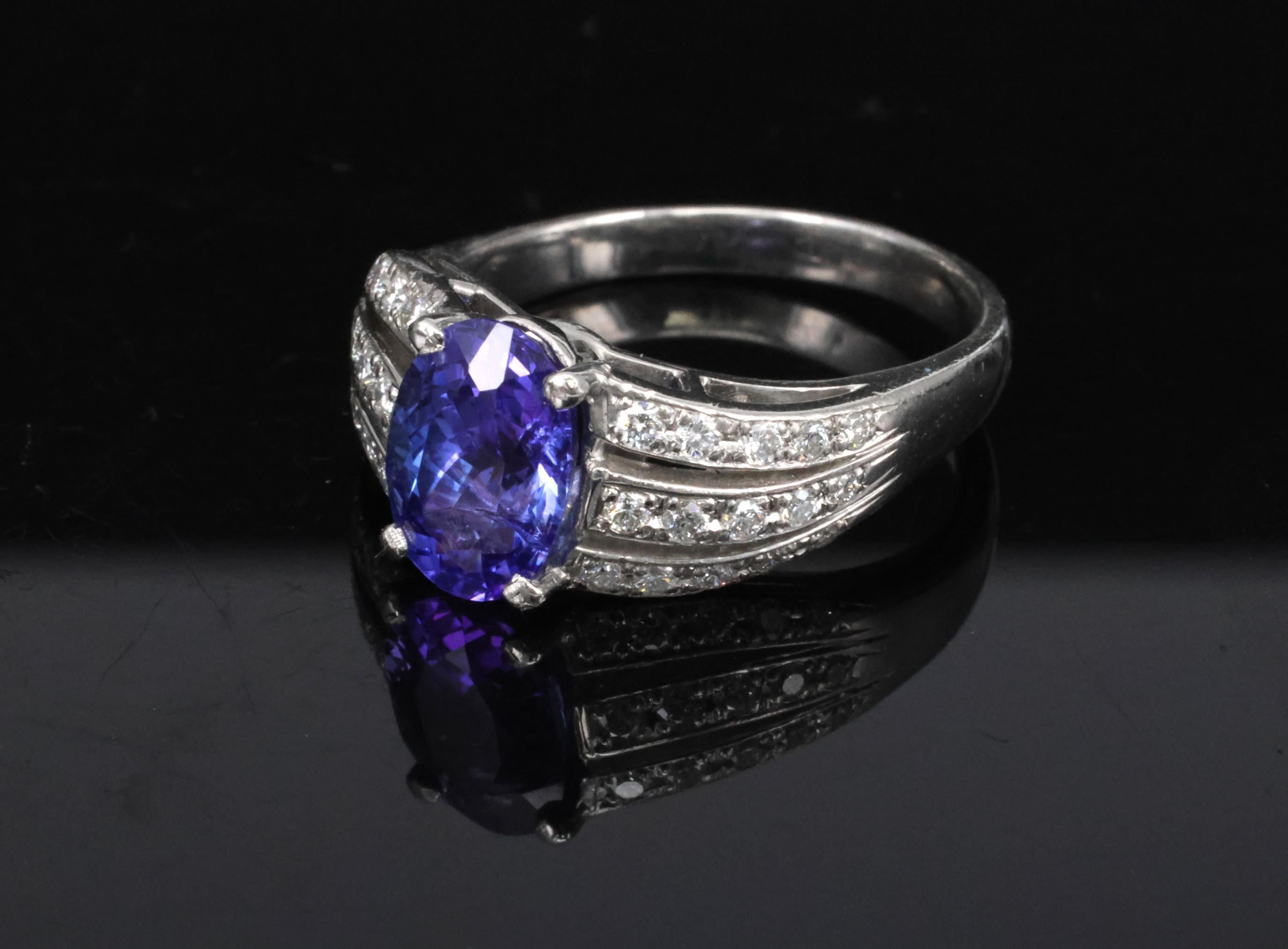 Estate 2.75ct Tanzanite & 0.43ct Diamond Fancy Platinum Ring Size 8
