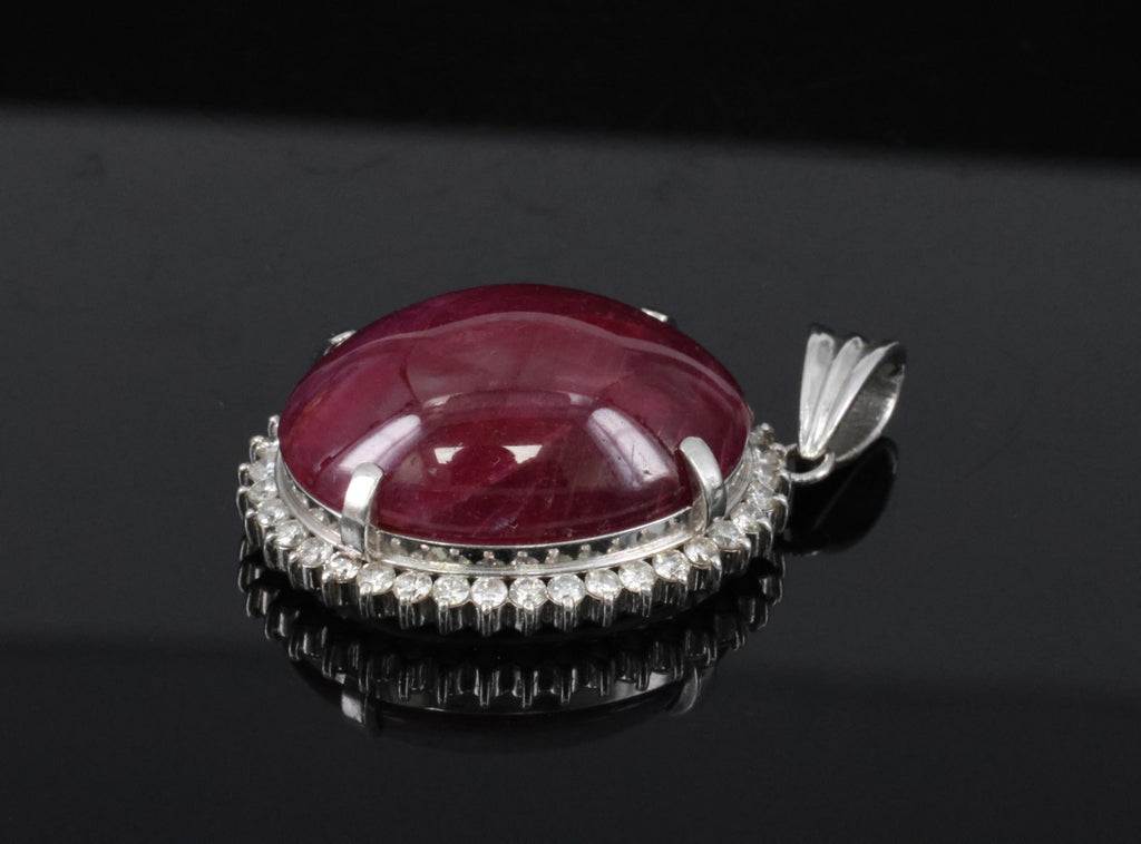 Vintage 29.45ct Natural Ruby & 0.85ct Diamond Platinum Pendant