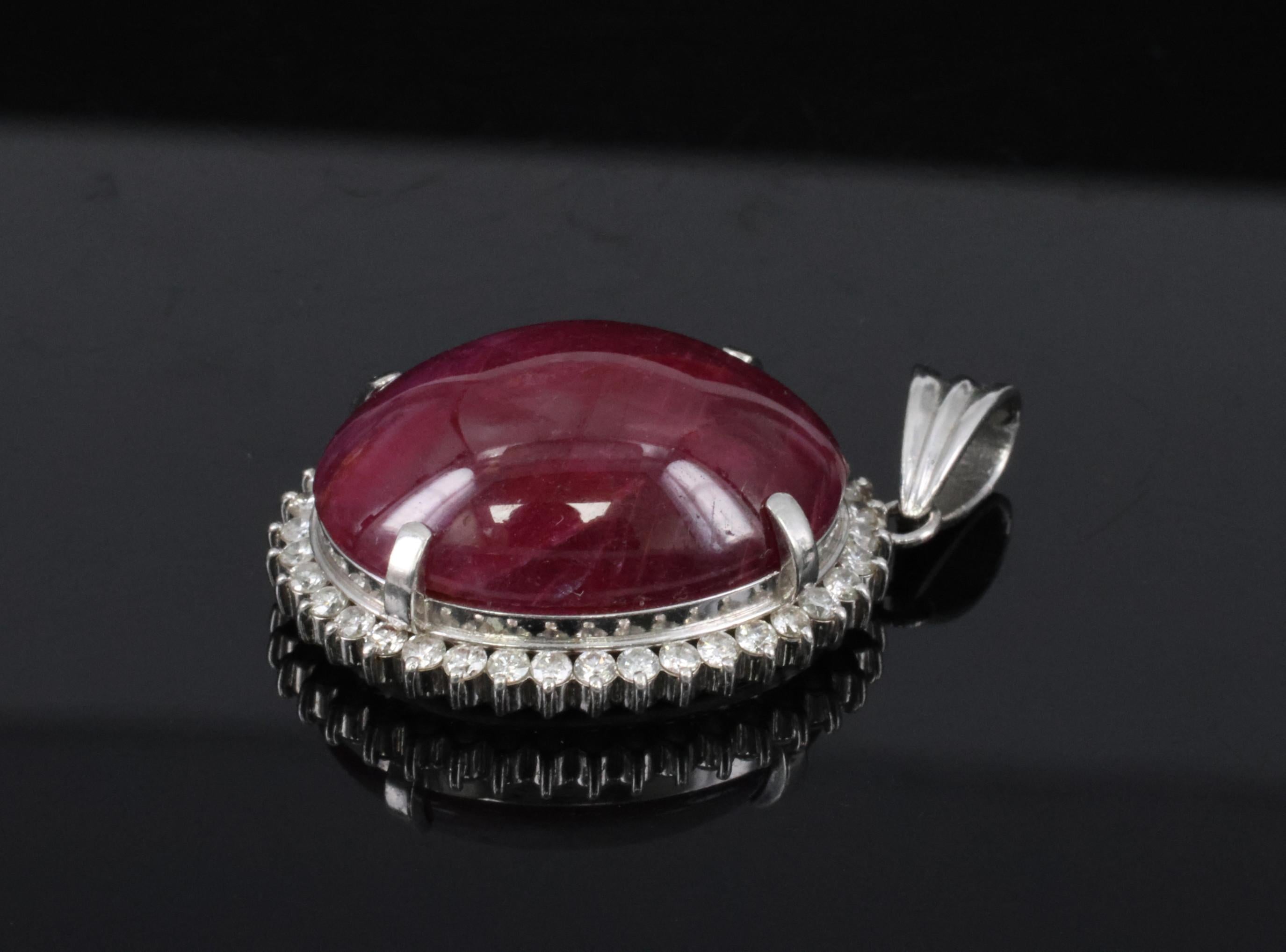 Vintage 29.45ct Natural Ruby & 0.85ct Diamond Platinum Pendant