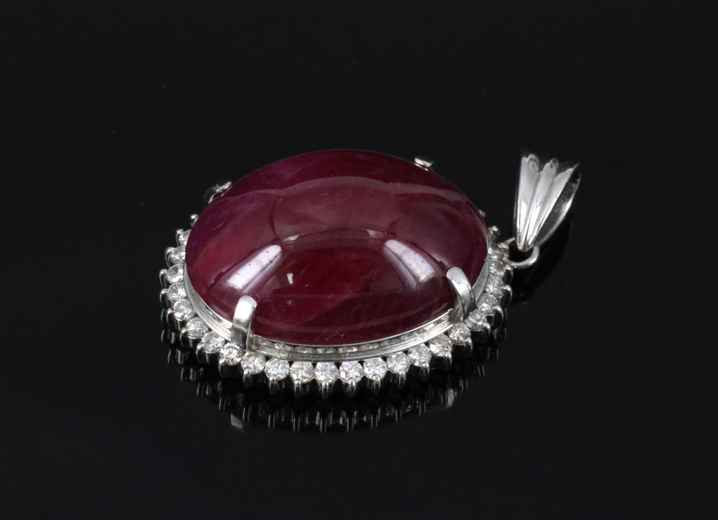 Vintage 29.45ct Natural Ruby & 0.85ct Diamond Platinum Pendant