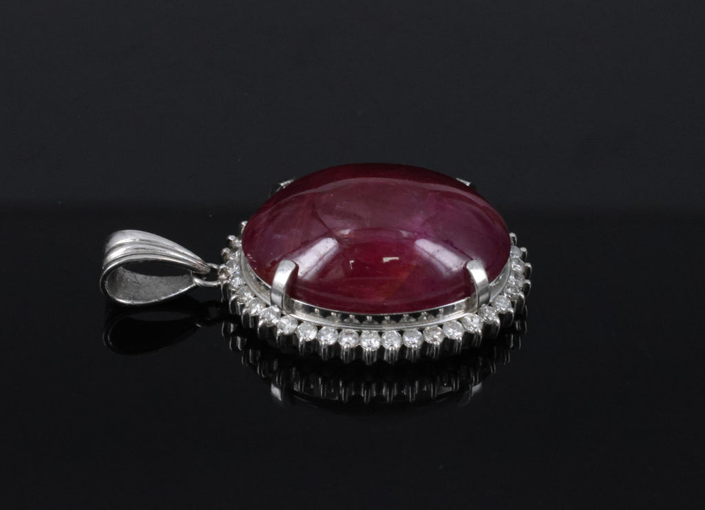 Vintage 29.45ct Natural Ruby & 0.85ct Diamond Platinum Pendant