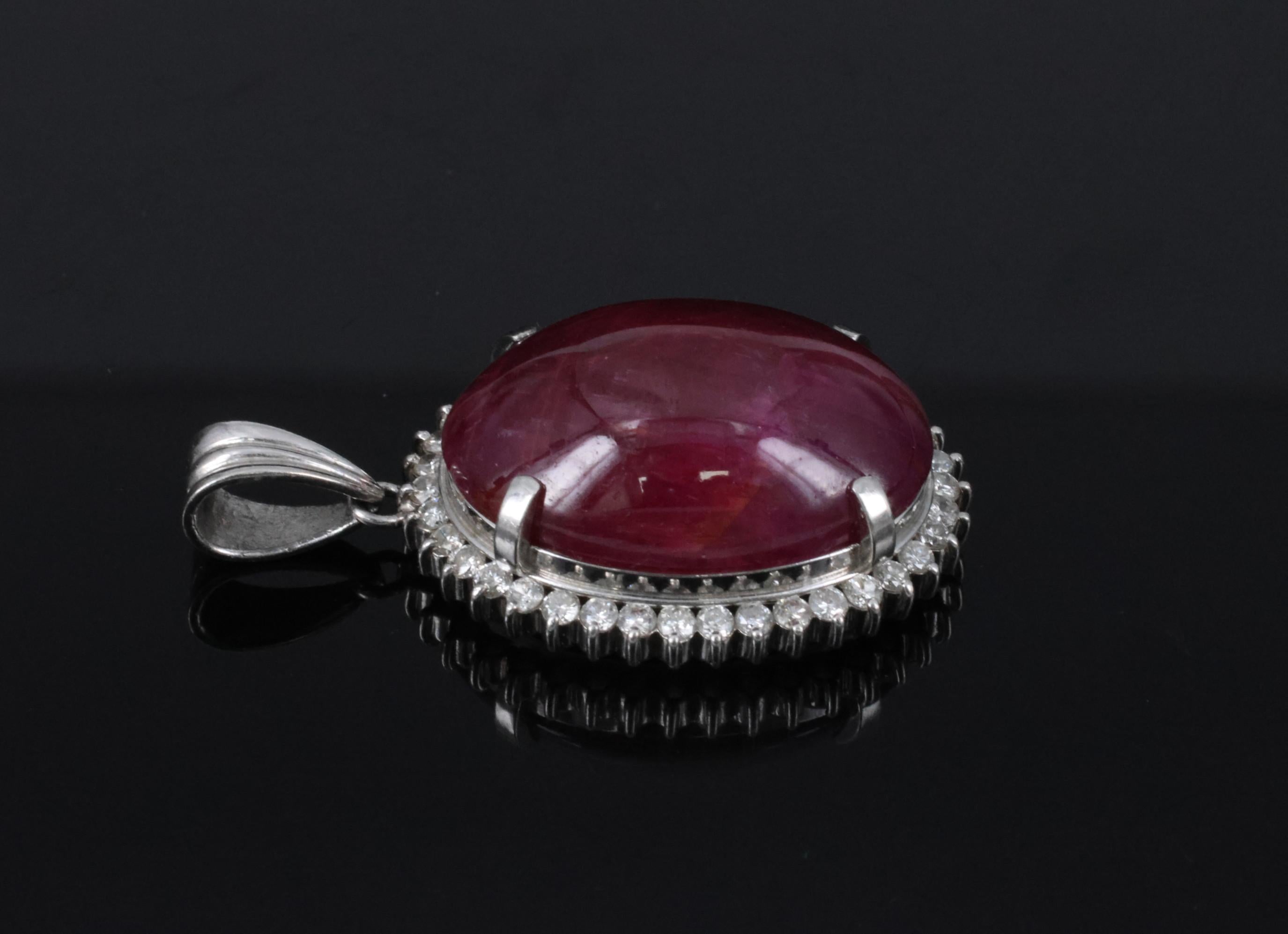 Vintage 29.45ct Natural Ruby & 0.85ct Diamond Platinum Pendant