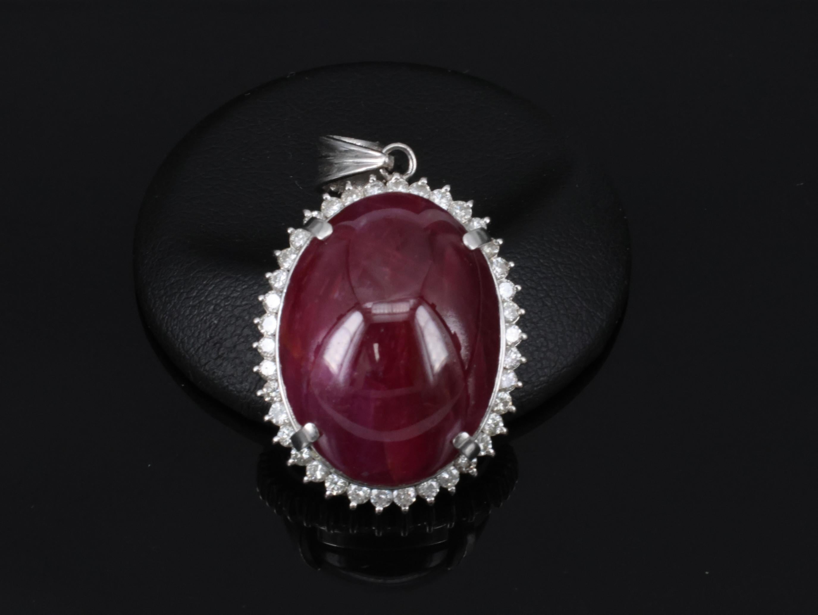 Vintage 29.45ct Natural Ruby & 0.85ct Diamond Platinum Pendant