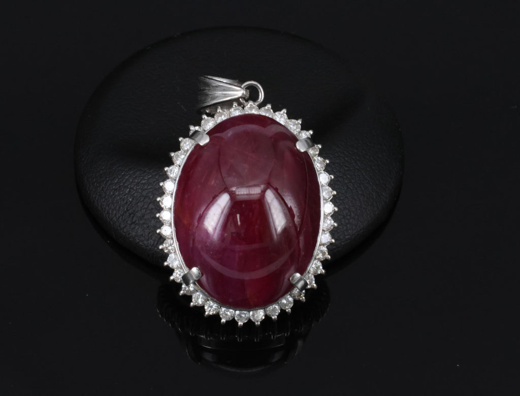Vintage 29.45ct Natural Ruby & 0.85ct Diamond Platinum Pendant