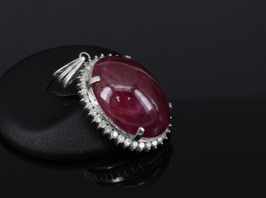 Vintage 29.45ct Natural Ruby & 0.85ct Diamond Platinum Pendant