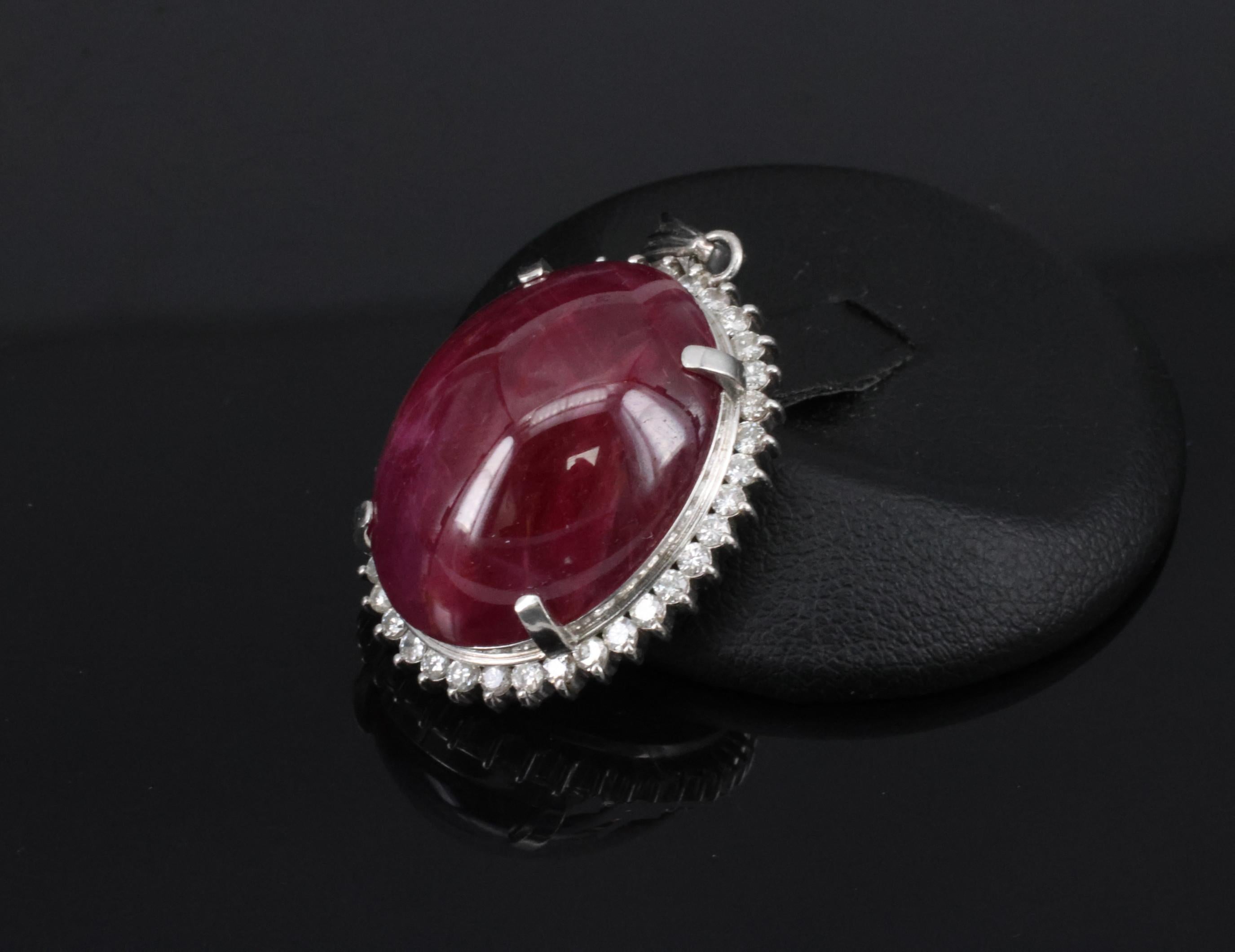 Vintage 29.45ct Natural Ruby & 0.85ct Diamond Platinum Pendant