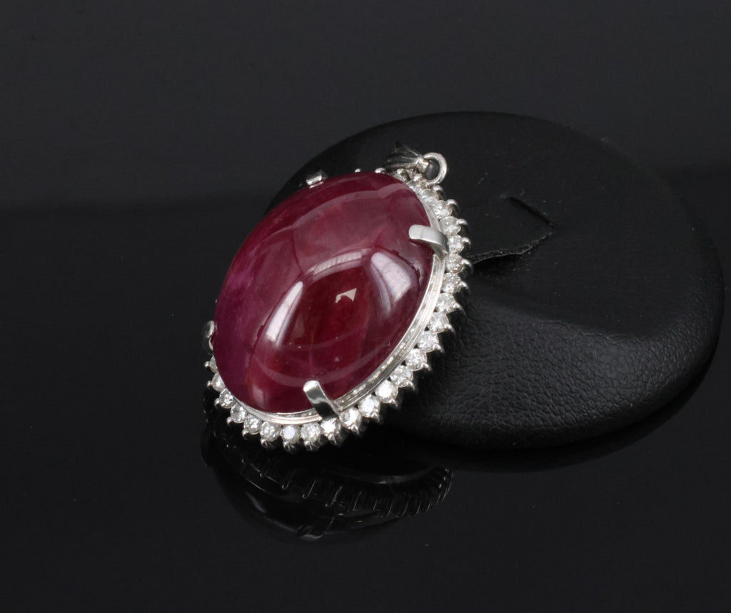 Vintage 29.45ct Natural Ruby & 0.85ct Diamond Platinum Pendant