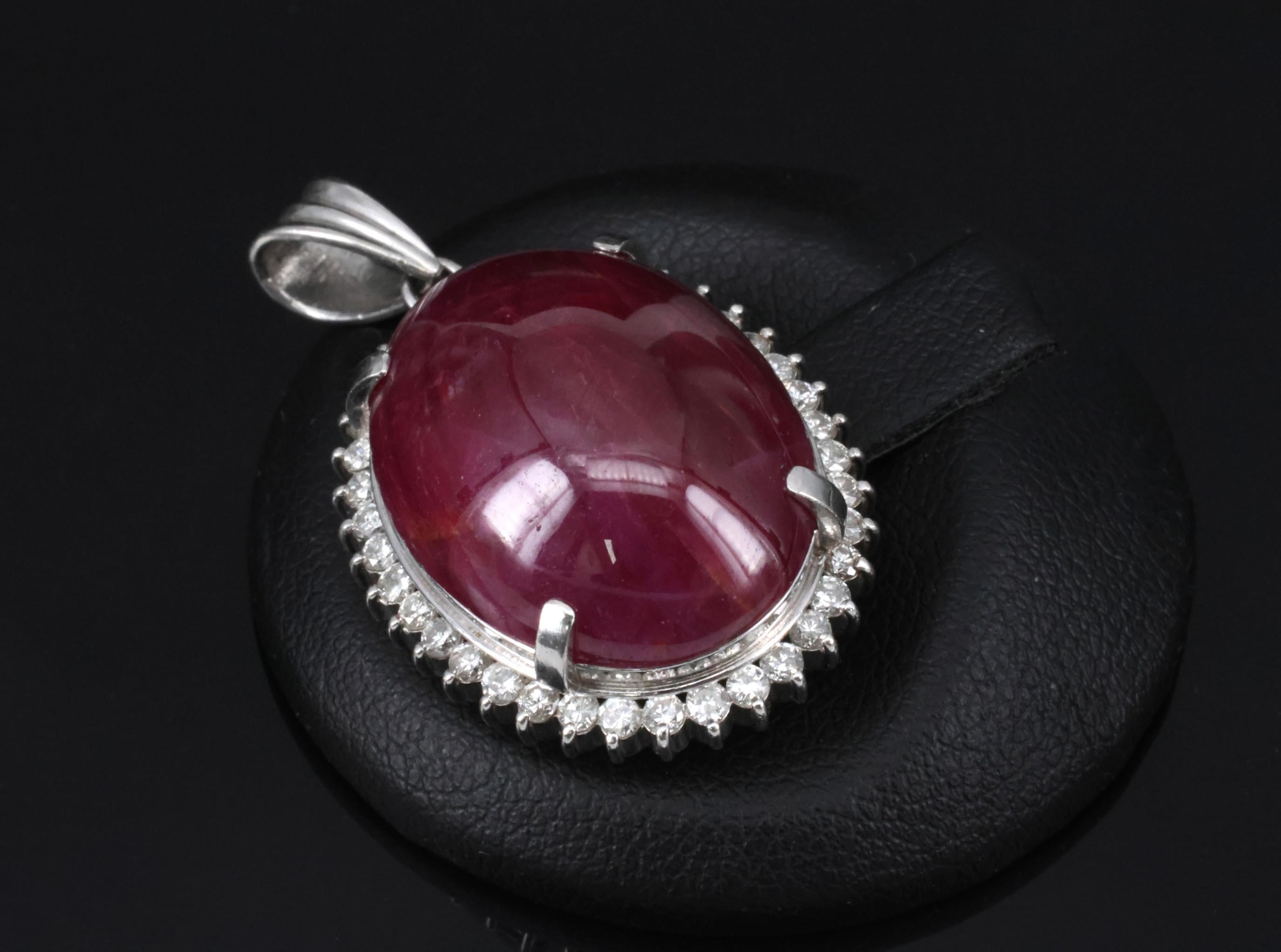 Vintage 29.45ct Natural Ruby & 0.85ct Diamond Platinum Pendant