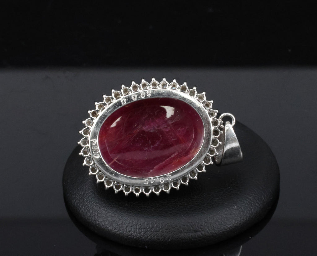 Vintage 29.45ct Natural Ruby & 0.85ct Diamond Platinum Pendant