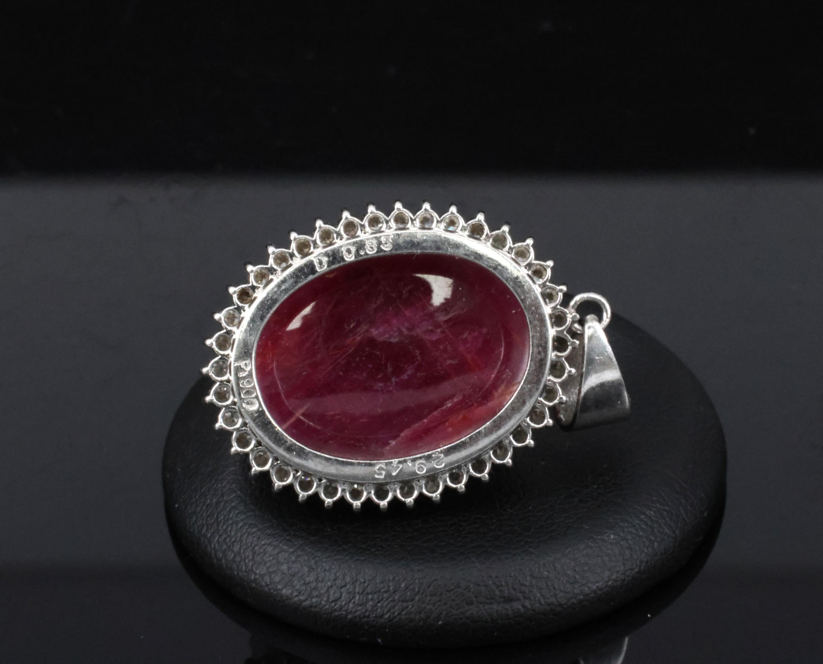 Vintage 29.45ct Natural Ruby & 0.85ct Diamond Platinum Pendant