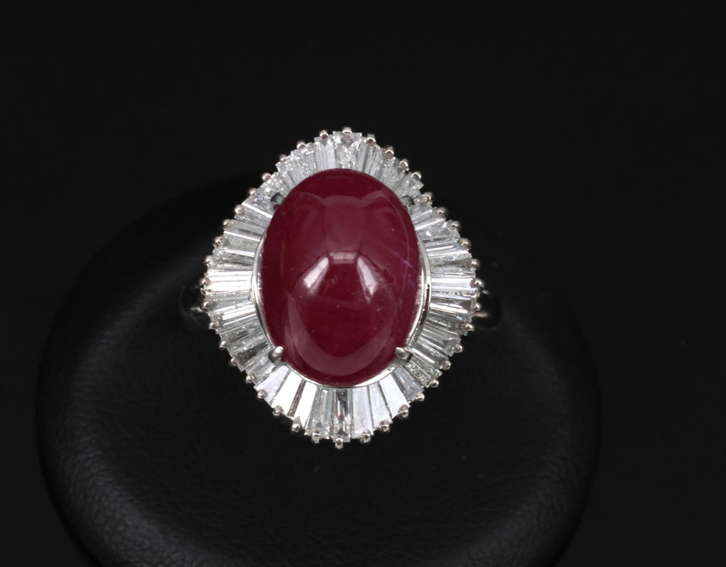 Vintage 10.23ct Natural Ruby & 1.58ct Diamond Platinum Ring Size 8.25 13.4gr