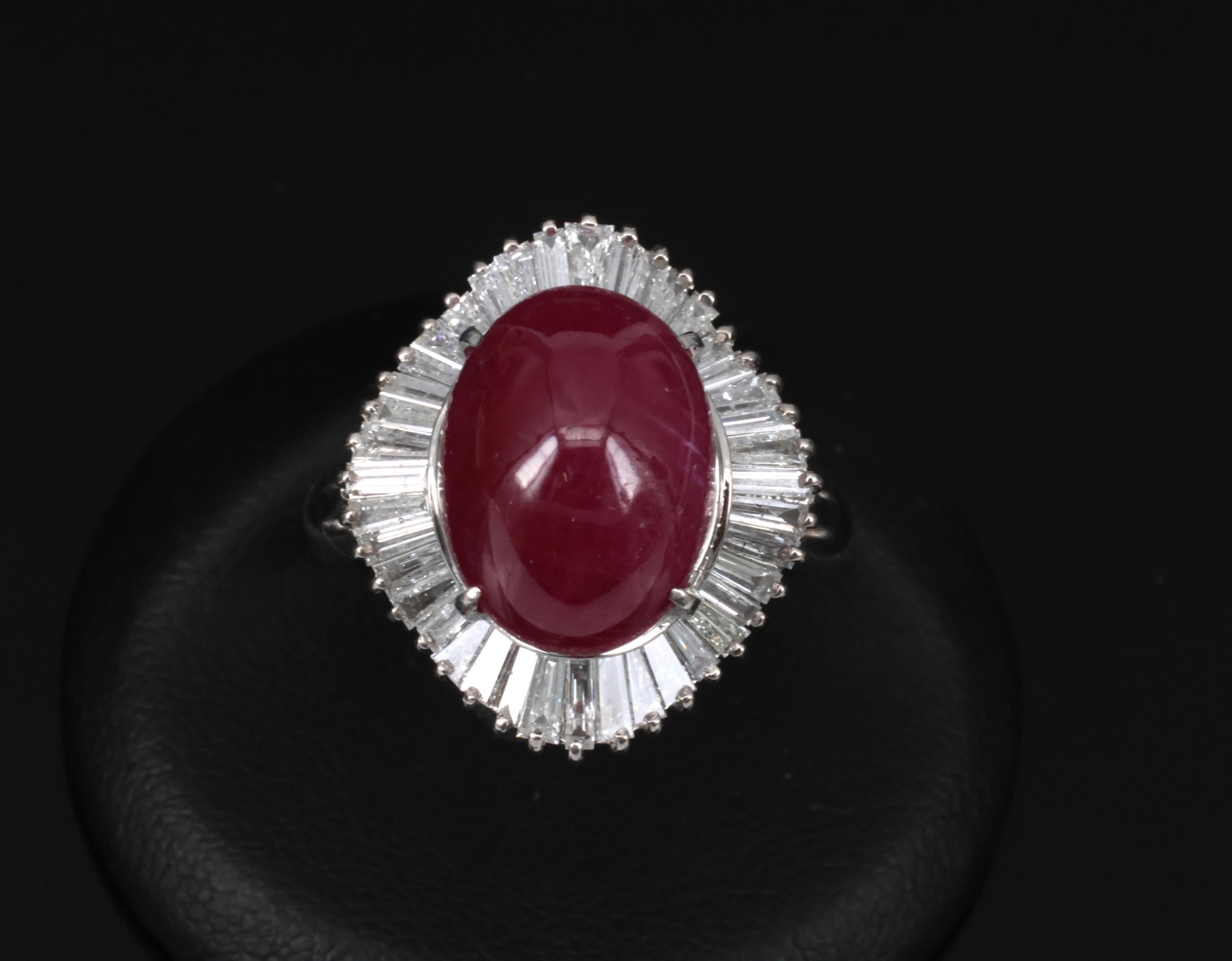 Vintage 10.23ct Natural Ruby & 1.58ct Diamond Platinum Ring Size 8.25 13.4gr