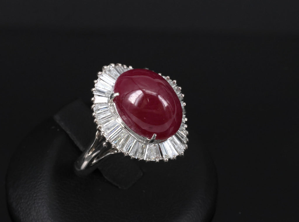 Vintage 10.23ct Natural Ruby & 1.58ct Diamond Platinum Ring Size 8.25 13.4gr
