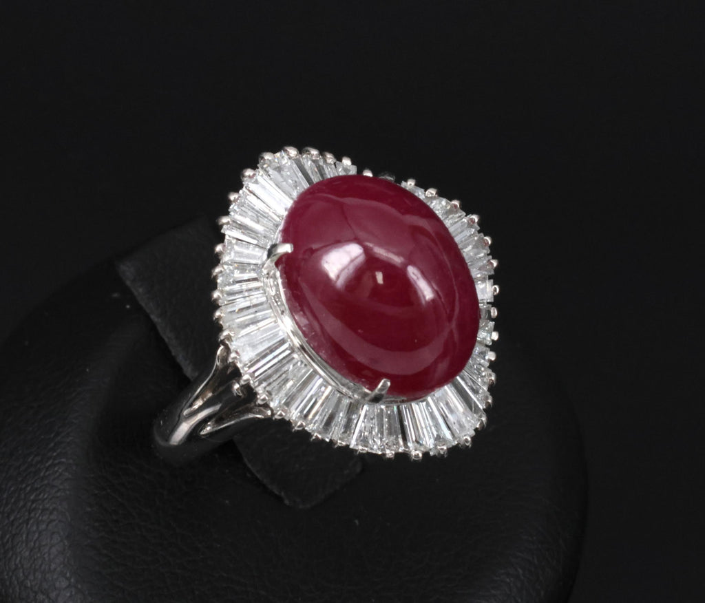 Vintage 10.23ct Natural Ruby & 1.58ct Diamond Platinum Ring Size 8.25 13.4gr
