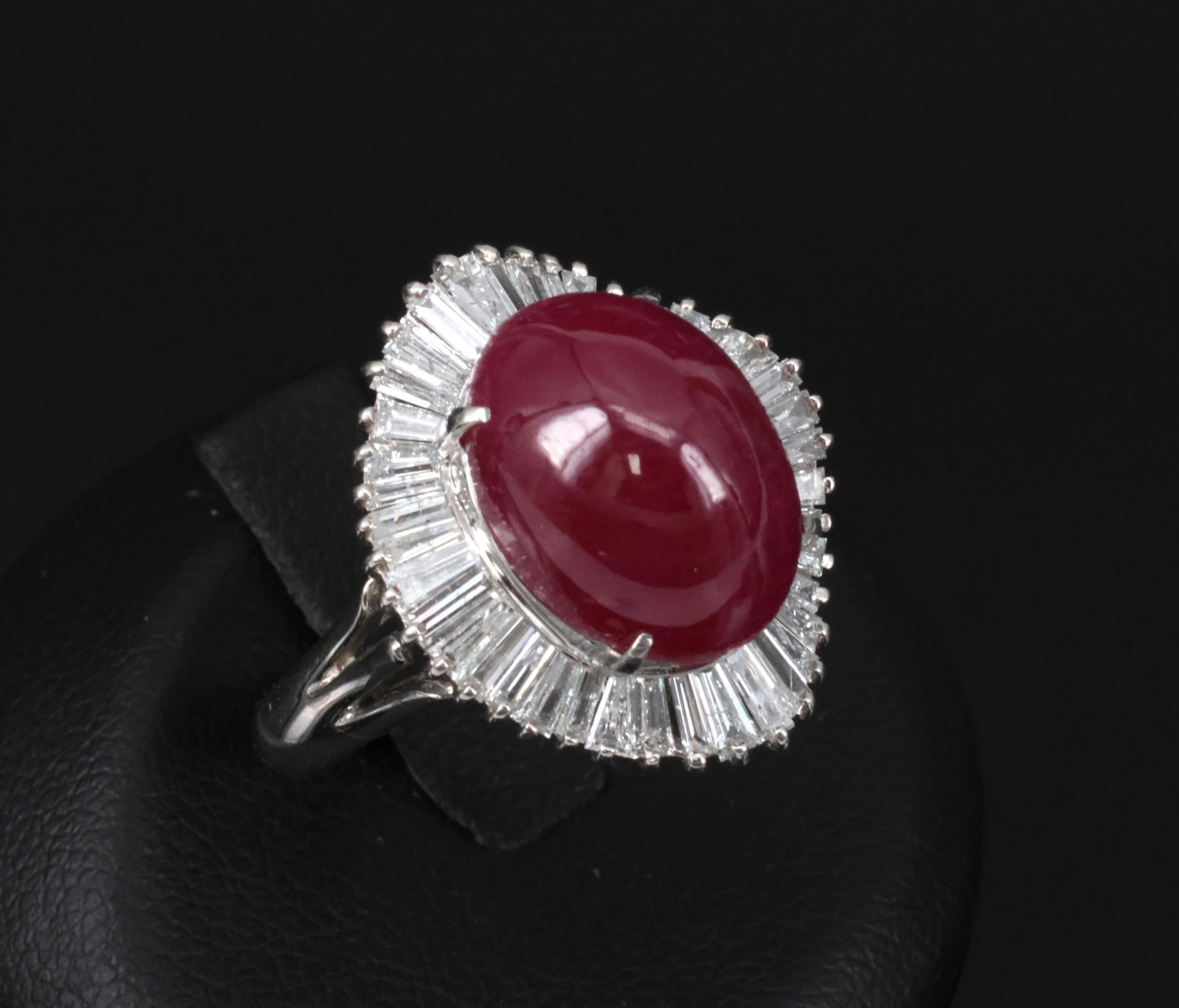 Vintage 10.23ct Natural Ruby & 1.58ct Diamond Platinum Ring Size 8.25 13.4gr