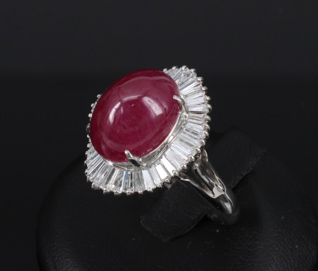 Vintage 10.23ct Natural Ruby & 1.58ct Diamond Platinum Ring Size 8.25 13.4gr