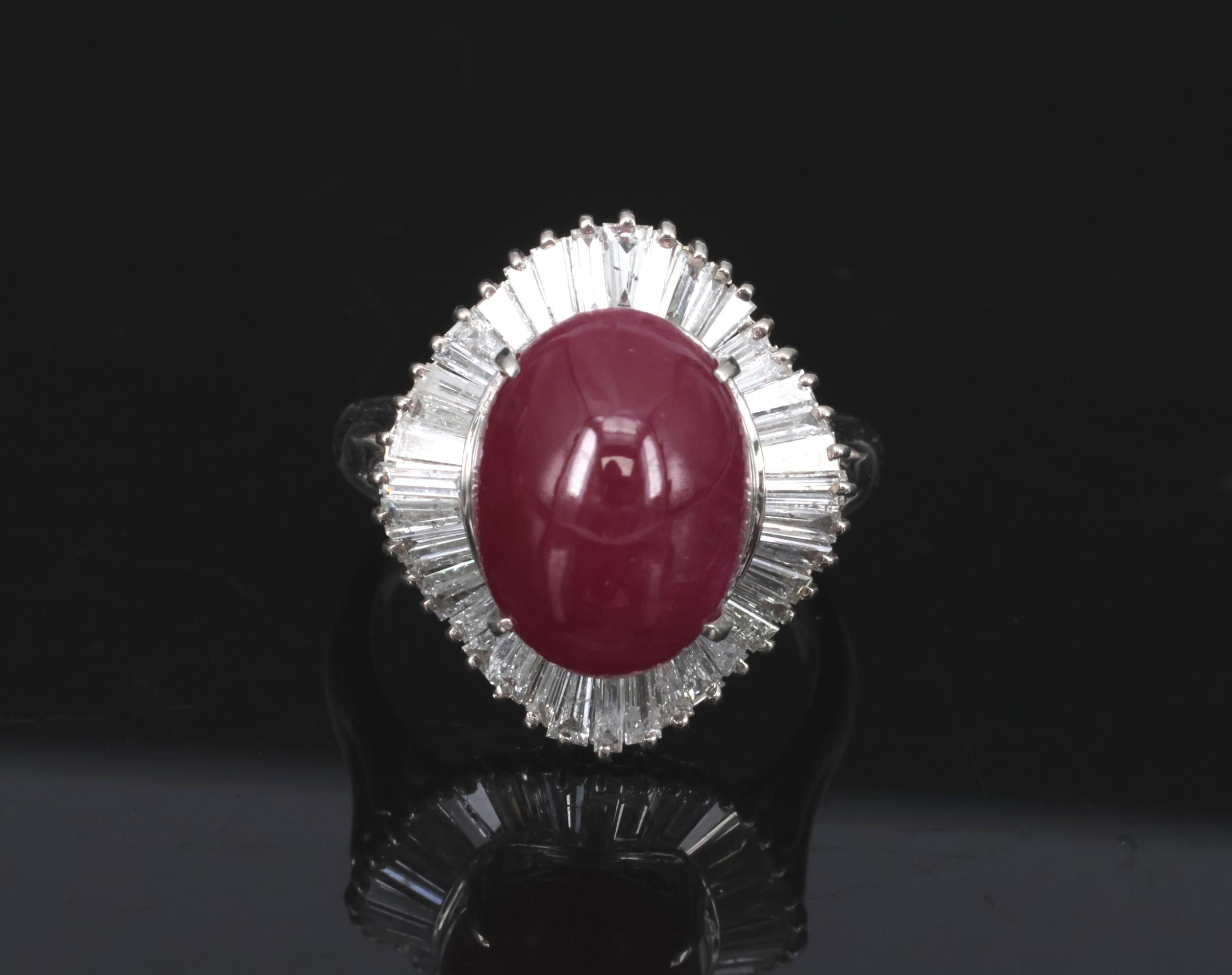 Vintage 10.23ct Natural Ruby & 1.58ct Diamond Platinum Ring Size 8.25 13.4gr