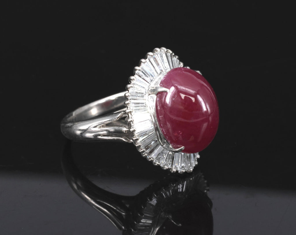 Vintage 10.23ct Natural Ruby & 1.58ct Diamond Platinum Ring Size 8.25 13.4gr