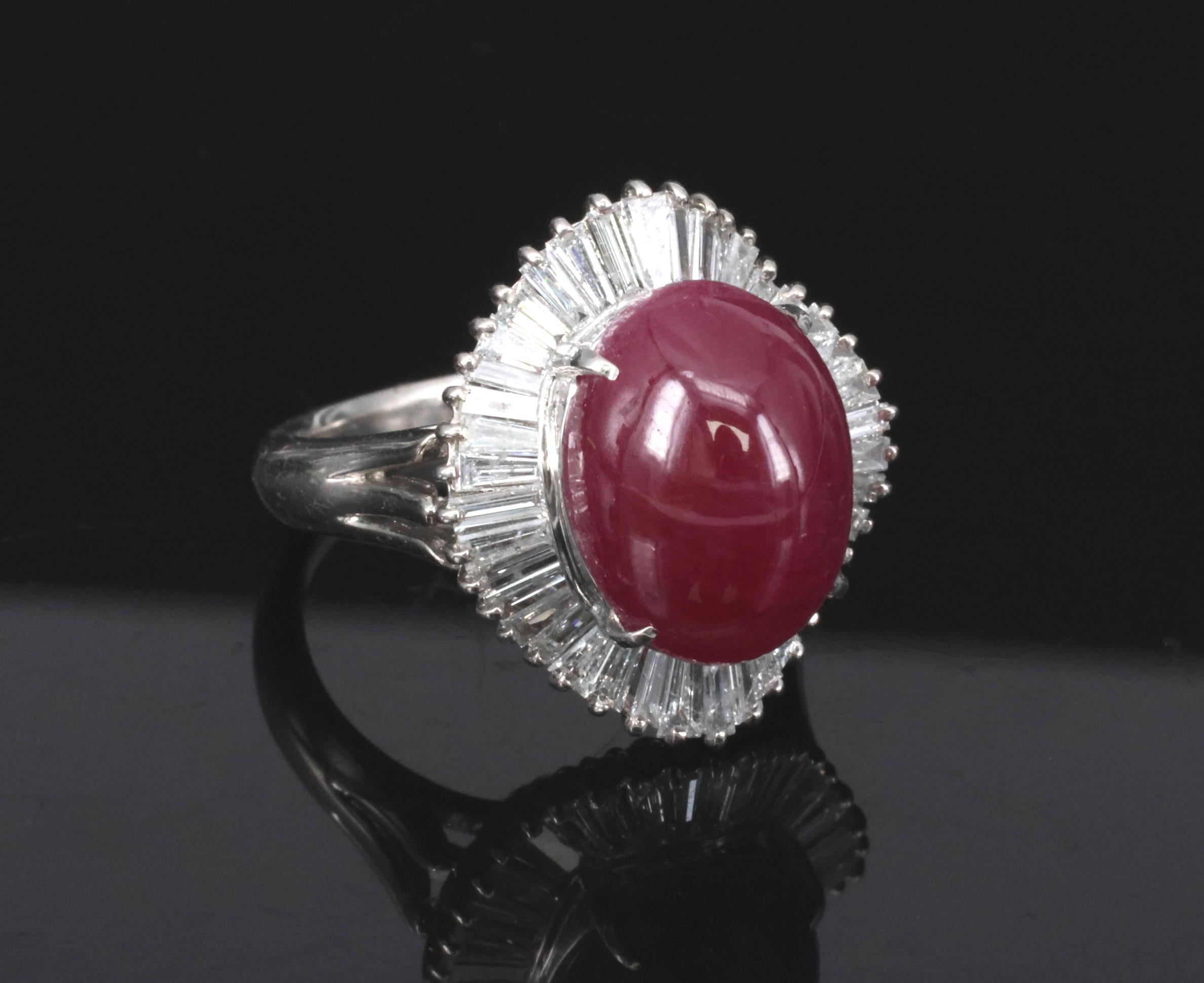 Vintage 10.23ct Natural Ruby & 1.58ct Diamond Platinum Ring Size 8.25 13.4gr