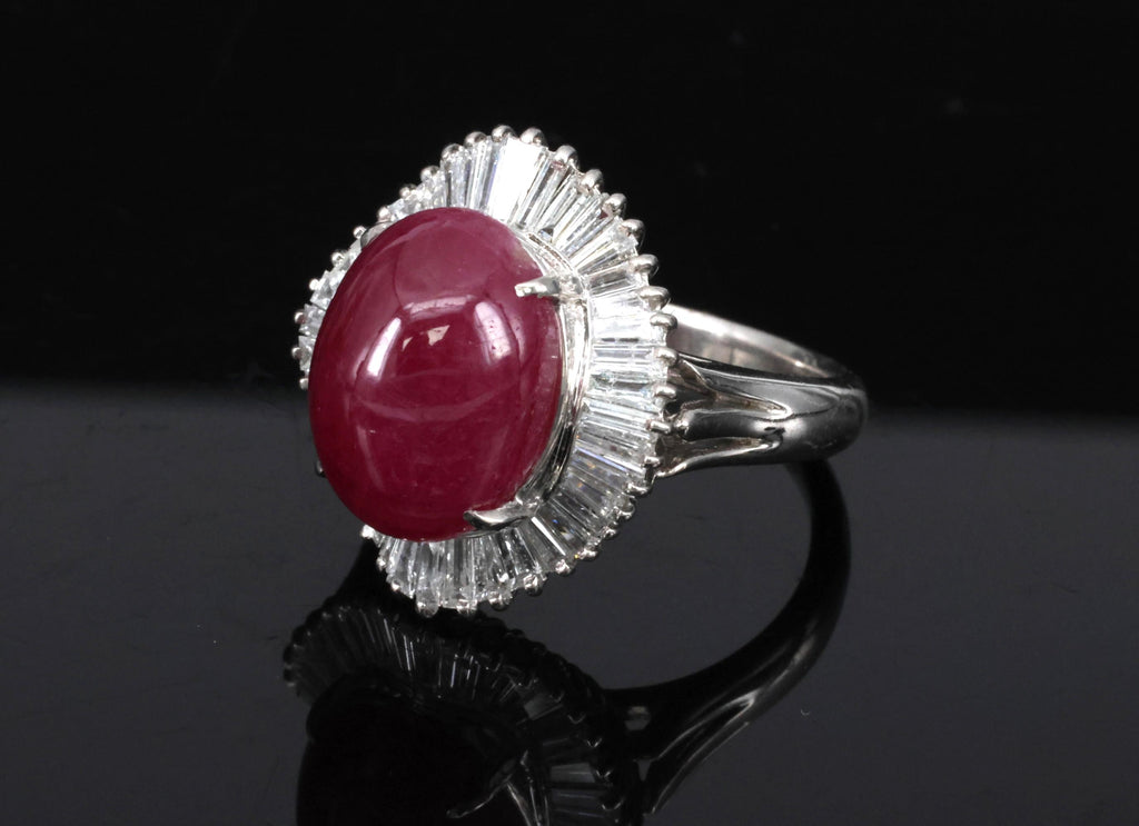 Vintage 10.23ct Natural Ruby & 1.58ct Diamond Platinum Ring Size 8.25 13.4gr