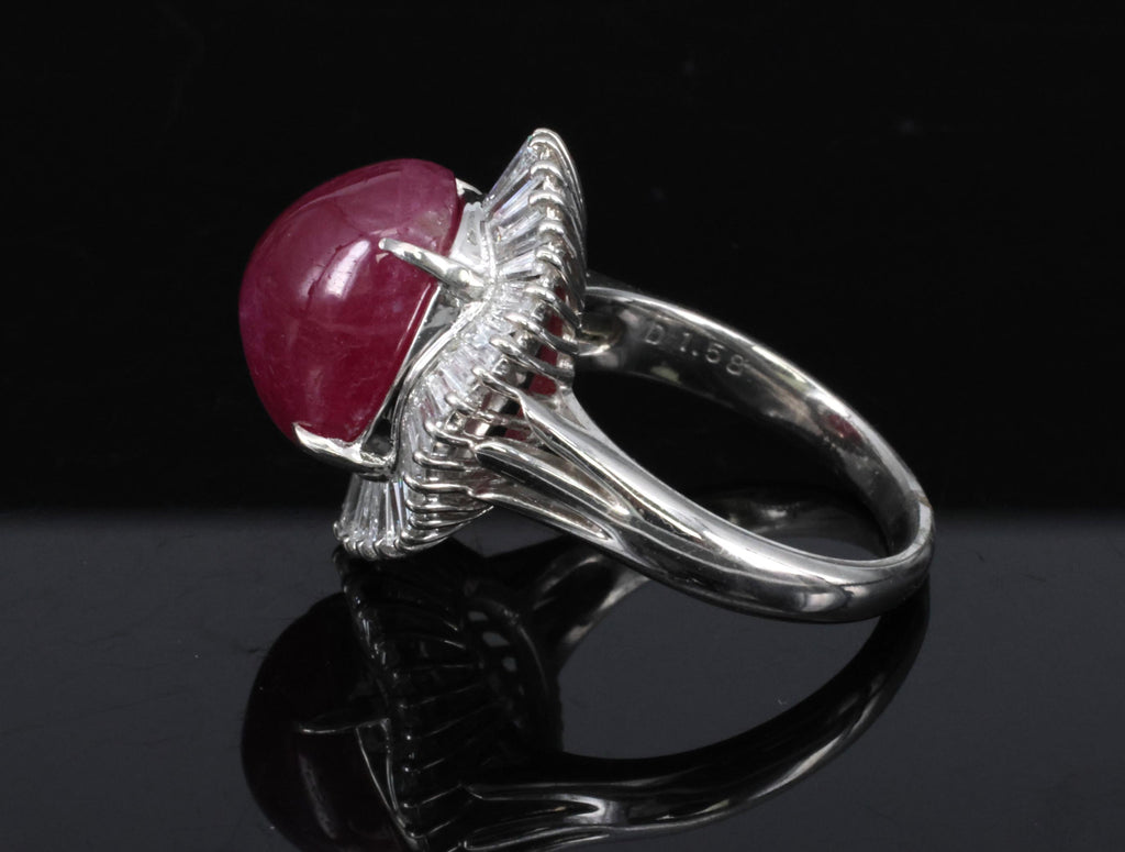 Vintage 10.23ct Natural Ruby & 1.58ct Diamond Platinum Ring Size 8.25 13.4gr